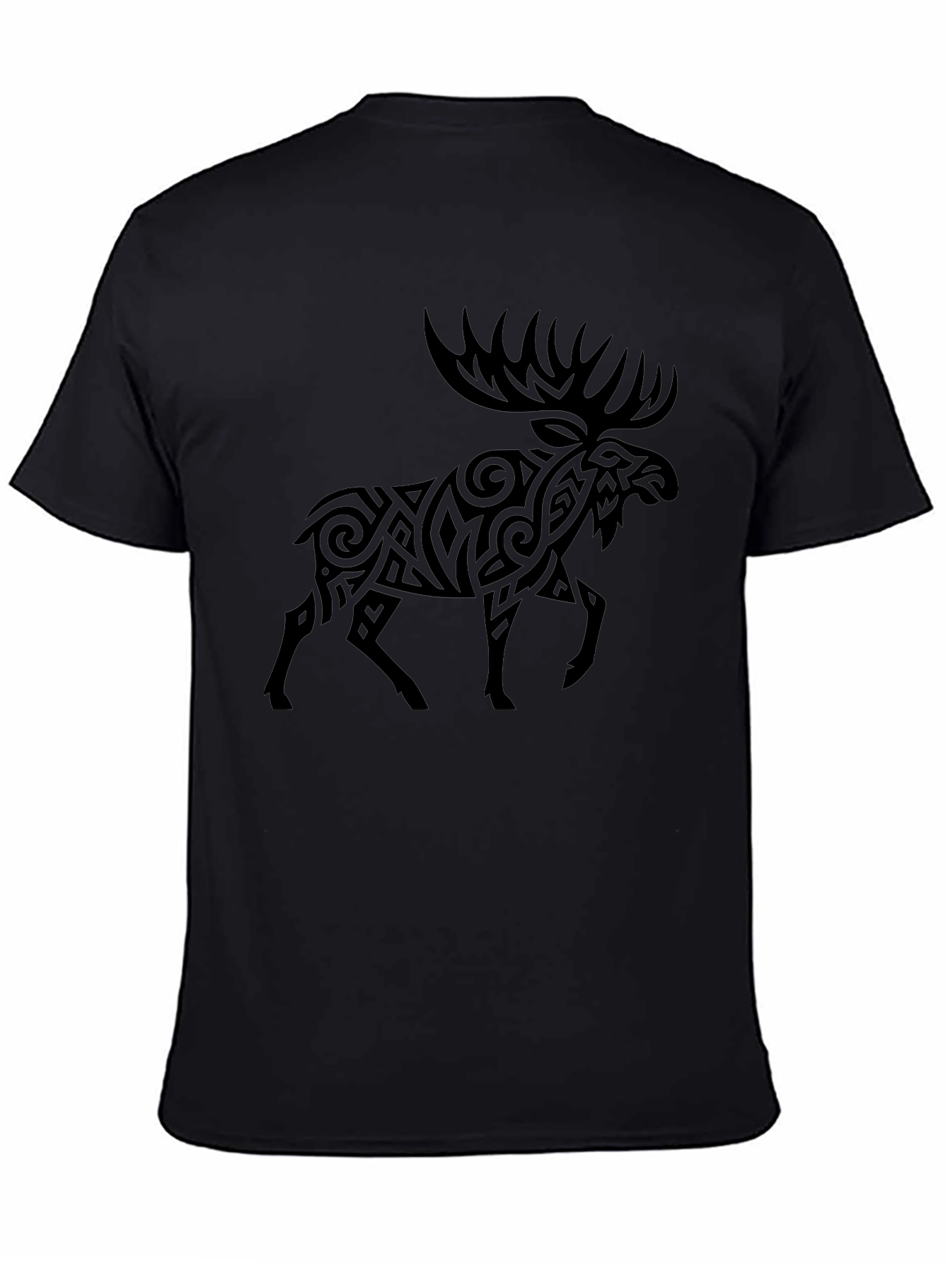 Camiseta Negra con Diseño de Alce Tribal
