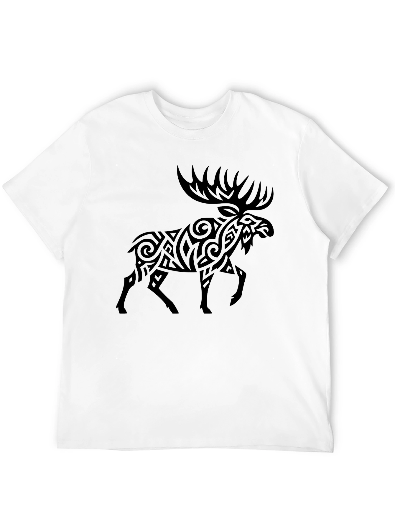 Camiseta Negra con Diseño de Alce Tribal