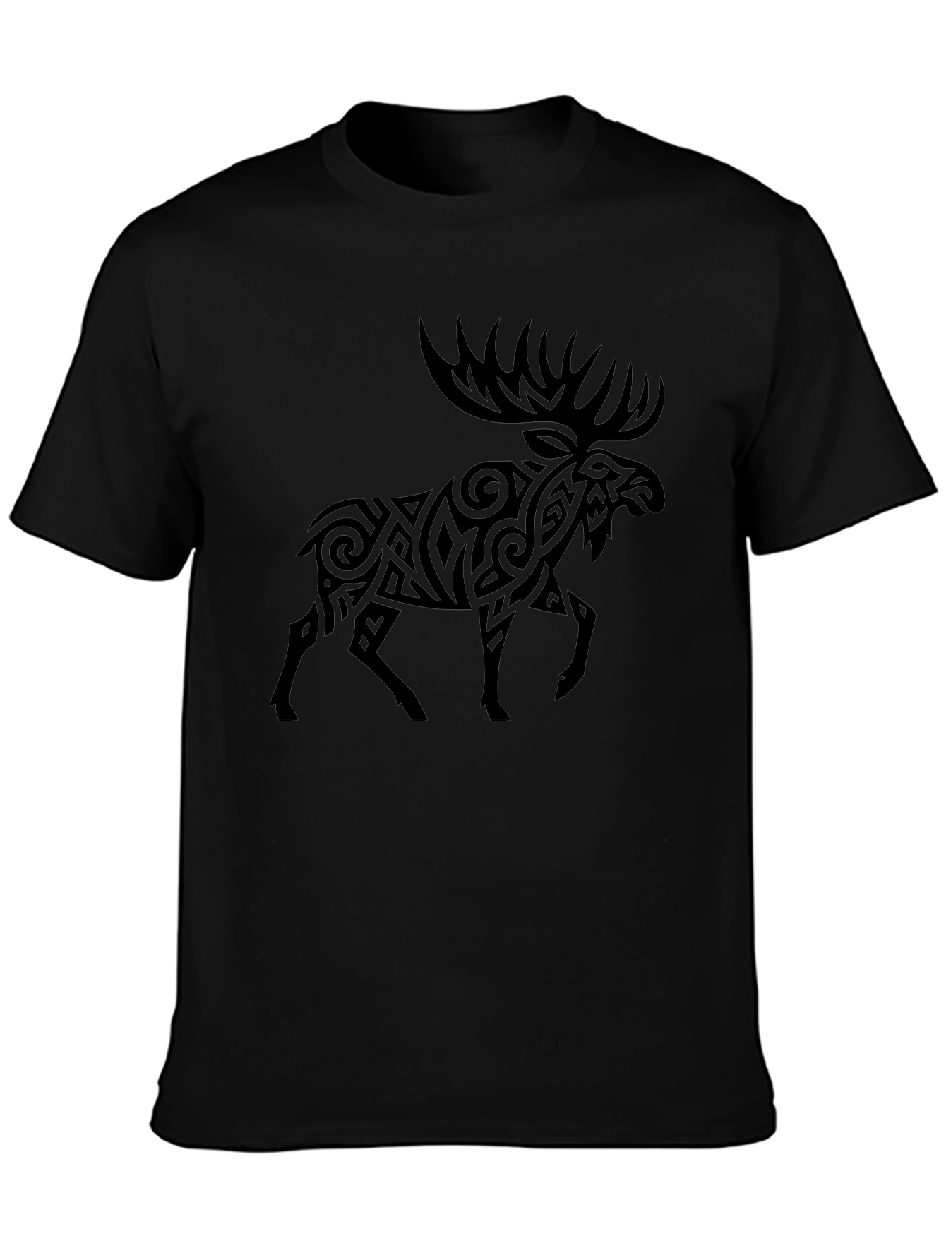 Camiseta Negra con Diseño de Alce Tribal