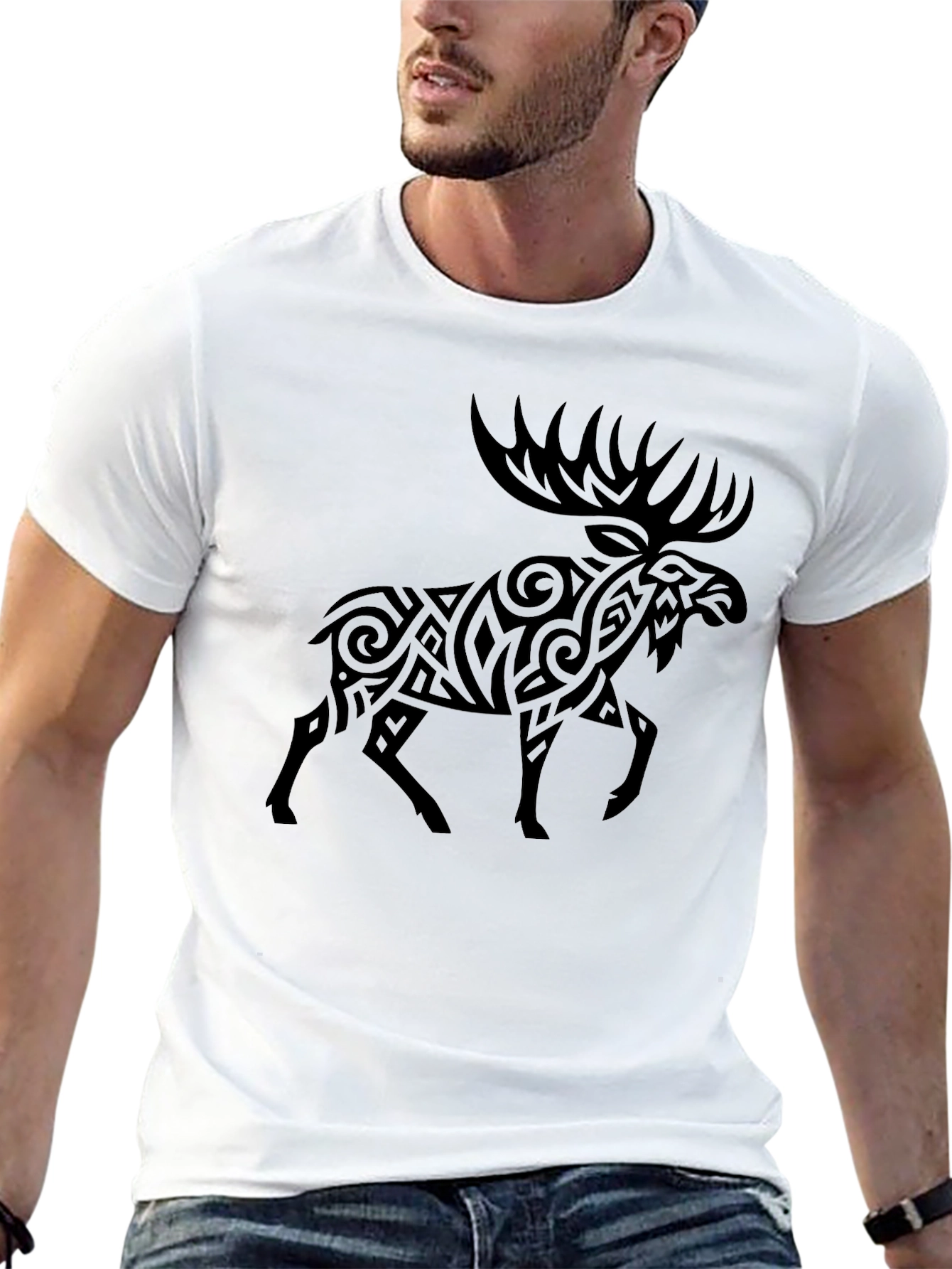 Camiseta Negra con Diseño de Alce Tribal