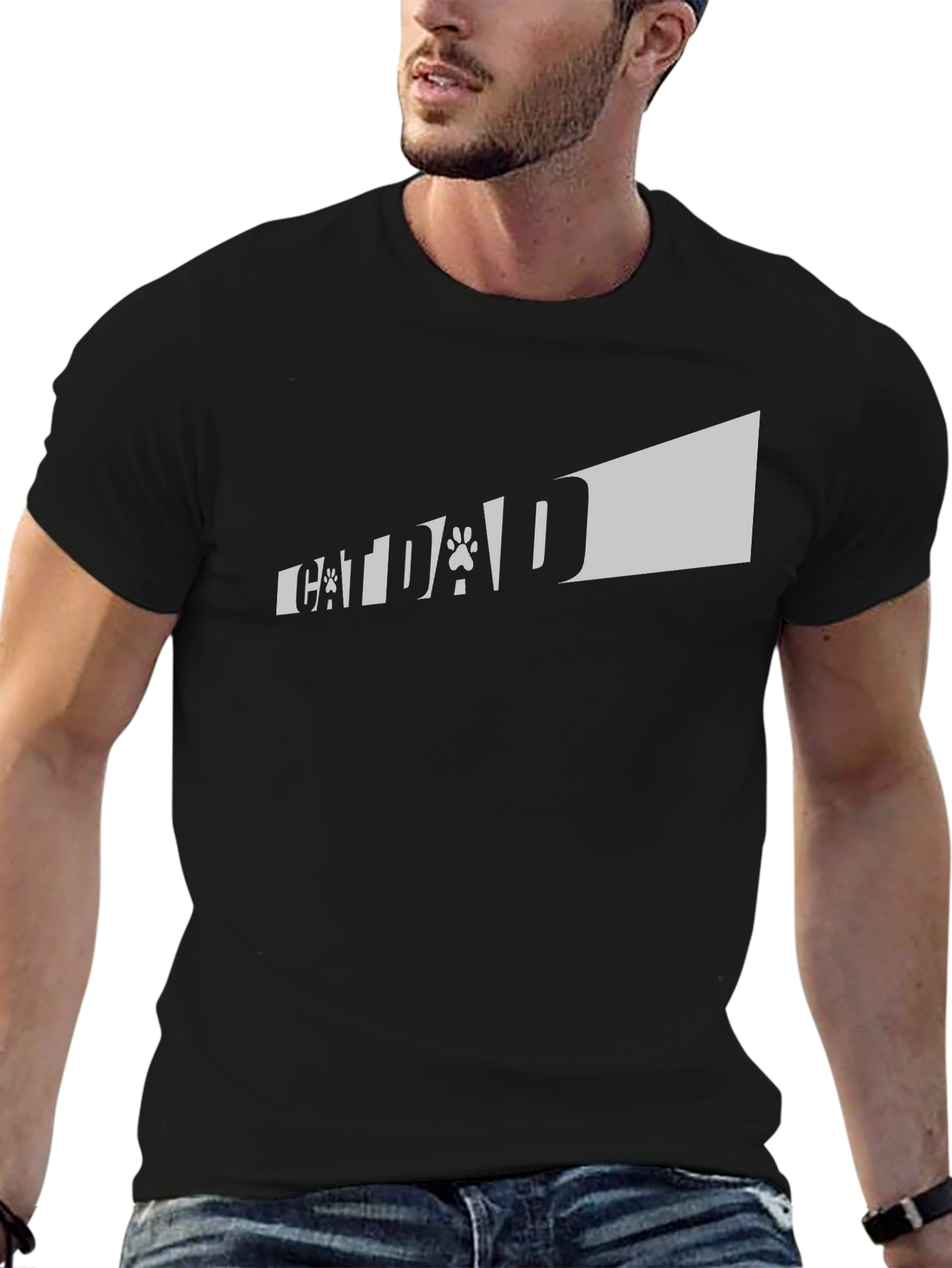 Camiseta Negra Cat Dad para Amantes de los Gatos