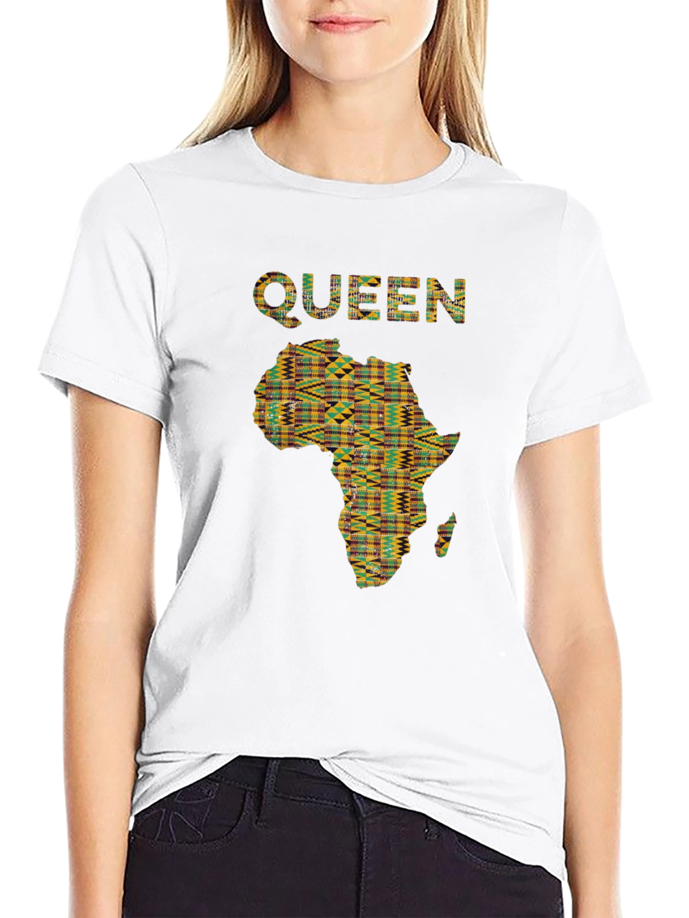 Camiseta Reina África Estampada Negra