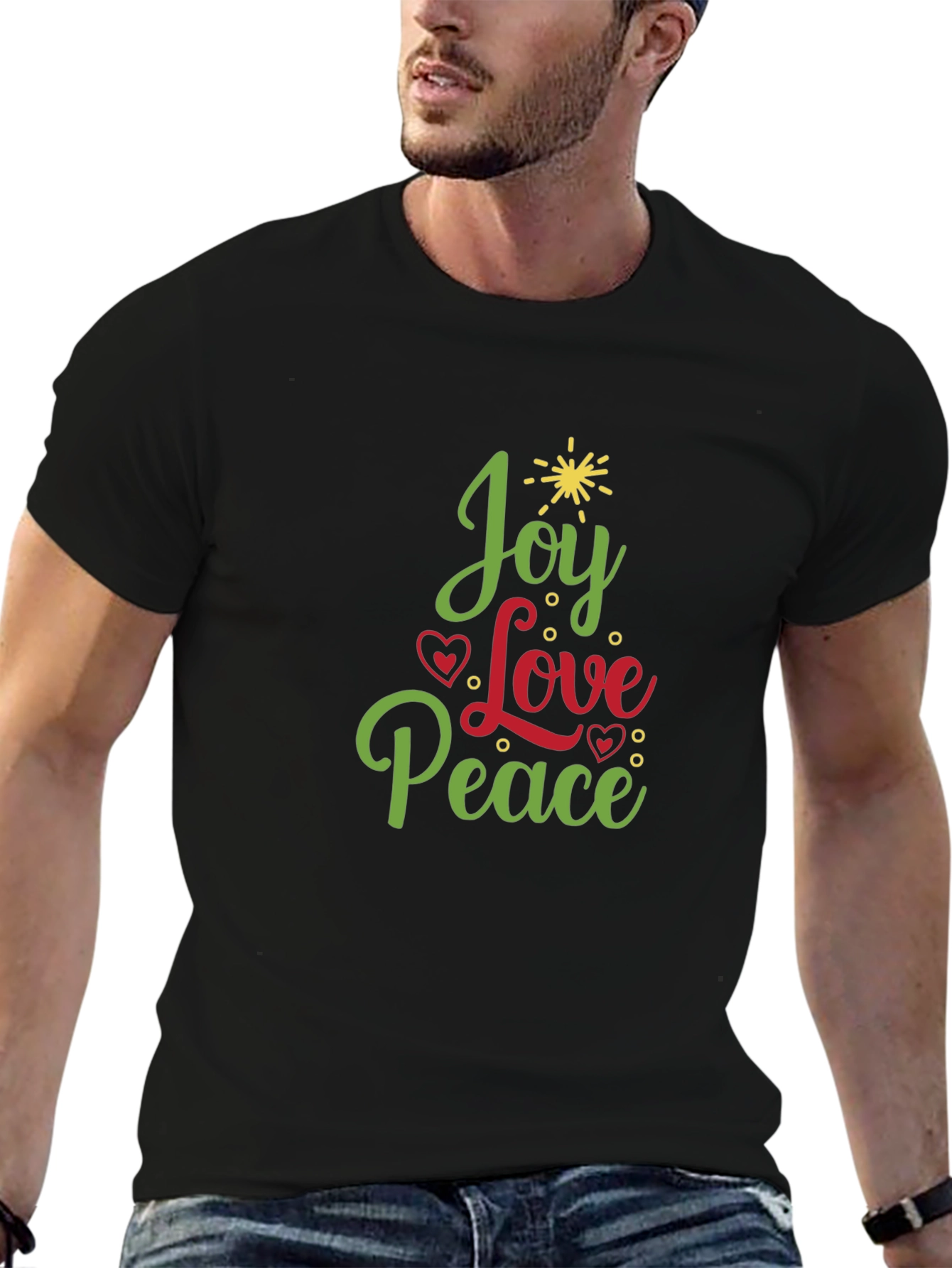 Camiseta Negra Joy Love Peace Festiva