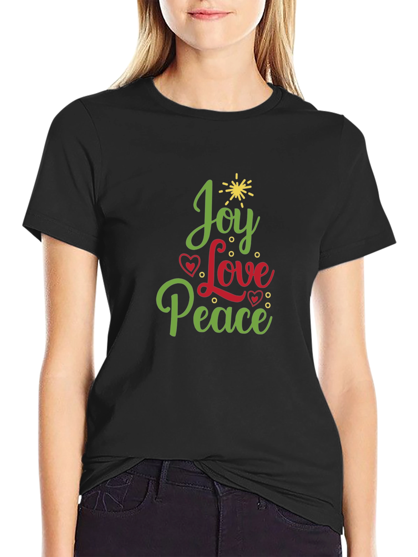 Camiseta Negra Joy Love Peace Festiva