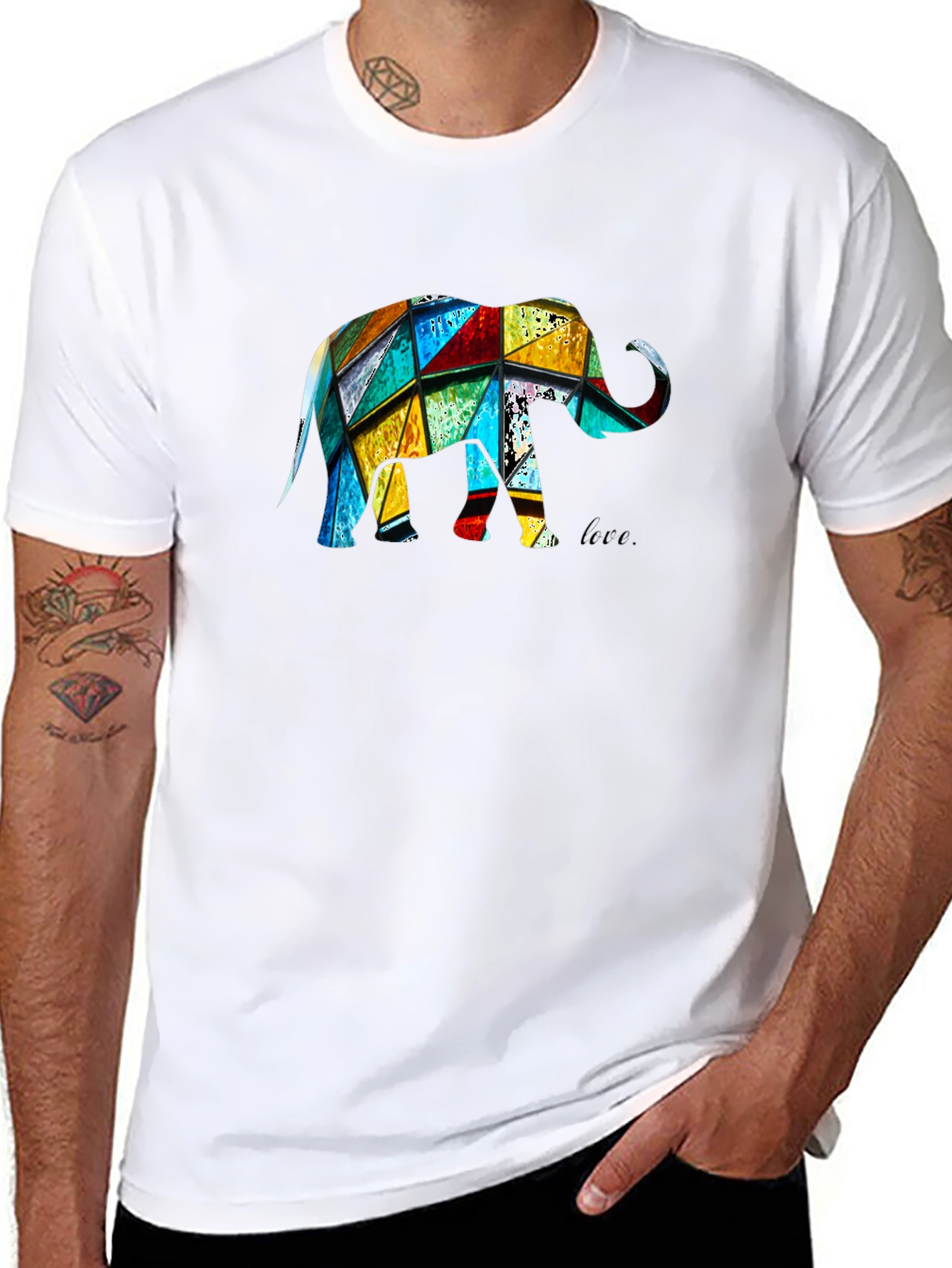 Camiseta Negra con Diseño de Elefante Geométrico