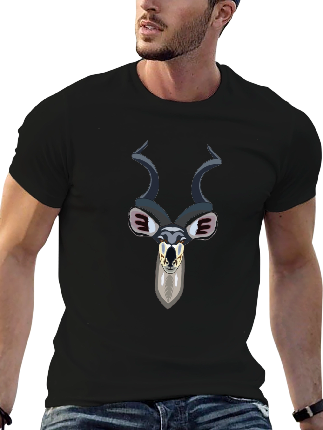 Camiseta Negra con Diseño de Antílope Kudu