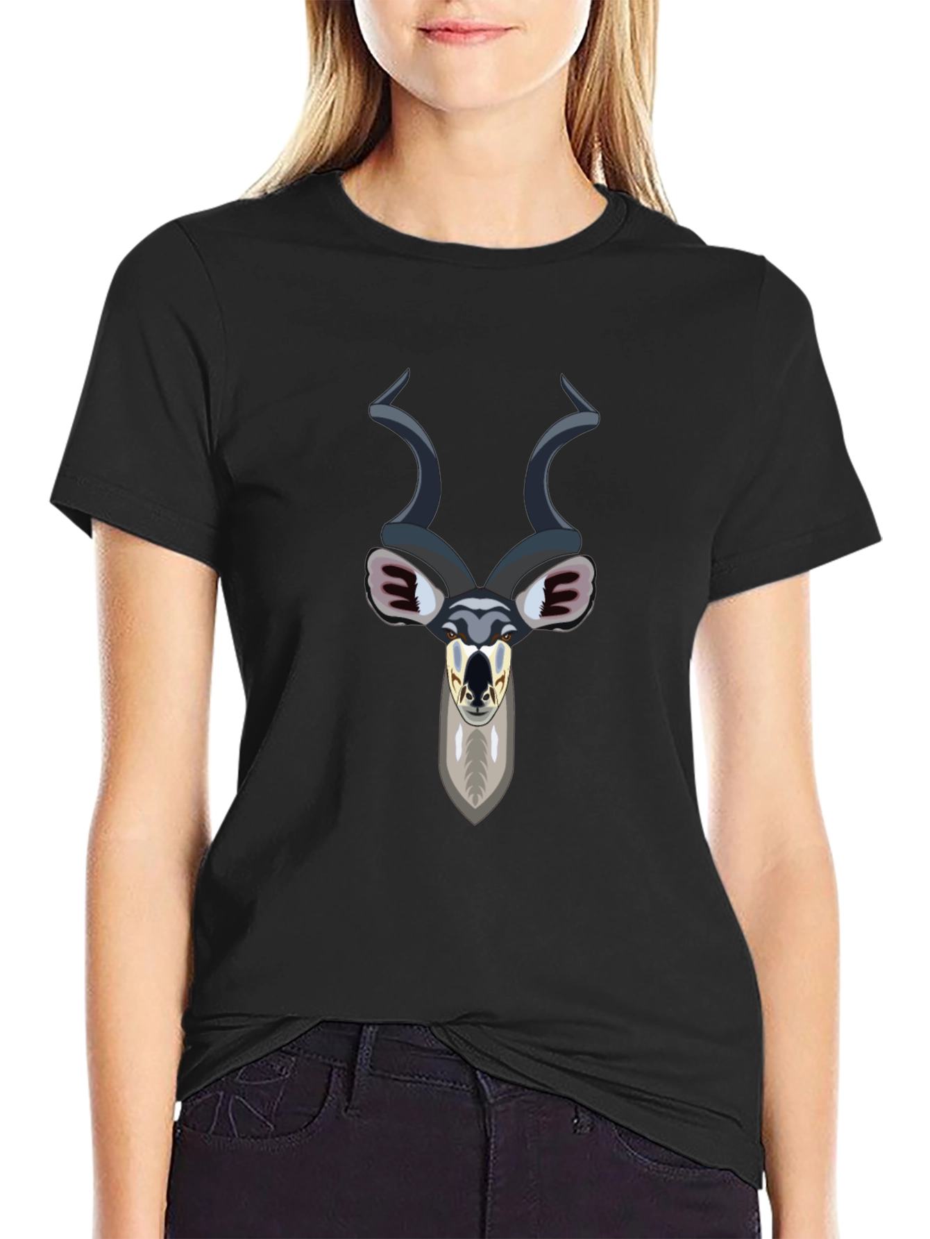 Camiseta Negra con Diseño de Antílope Kudu