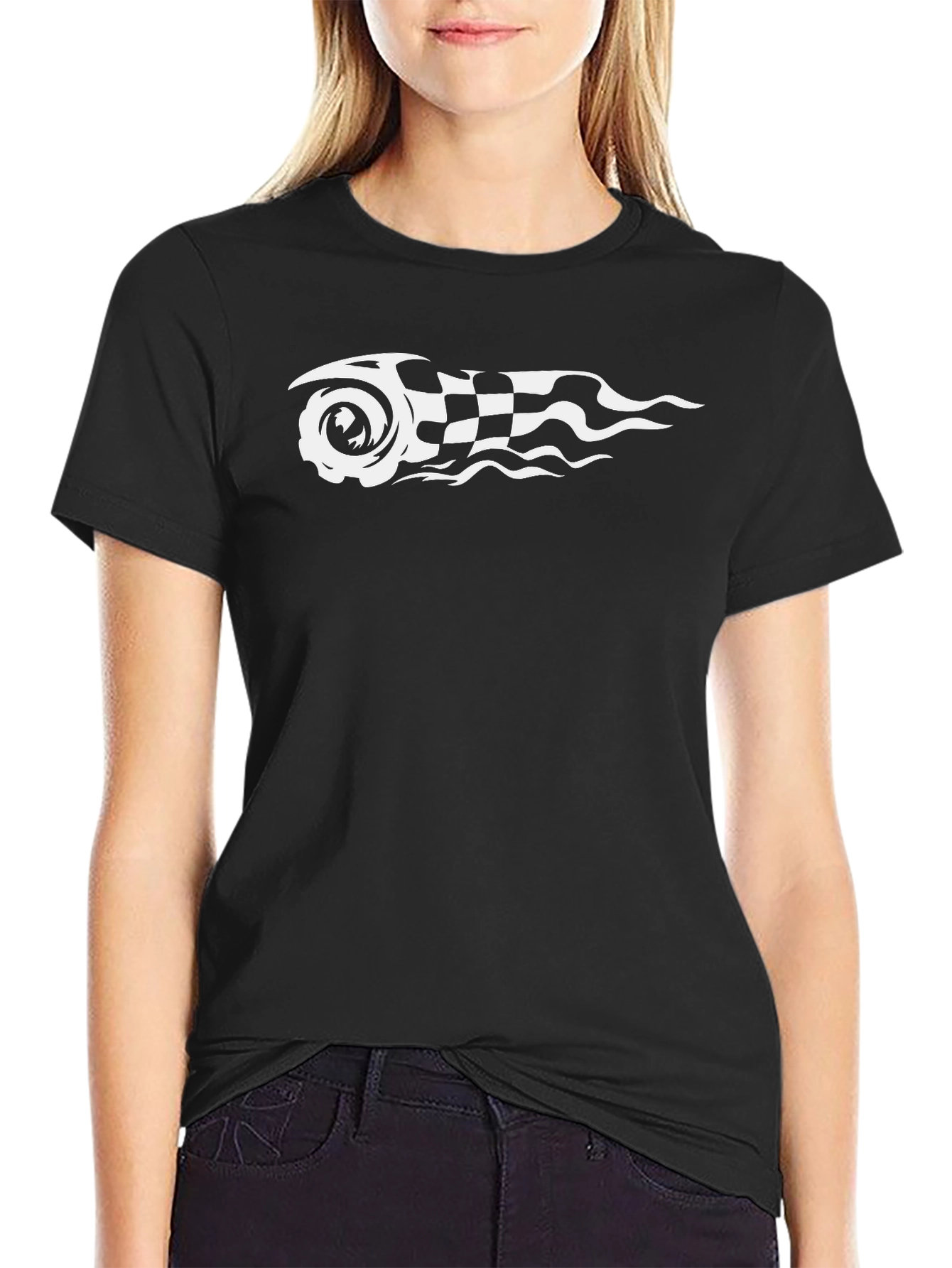Camiseta Negra con Diseño de Carrera