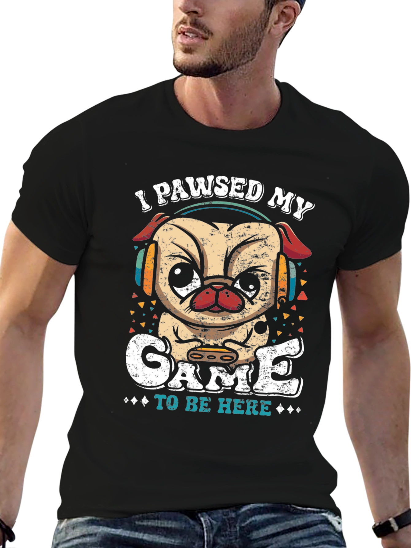 Camiseta Negra con Diseño de Pug Gamer