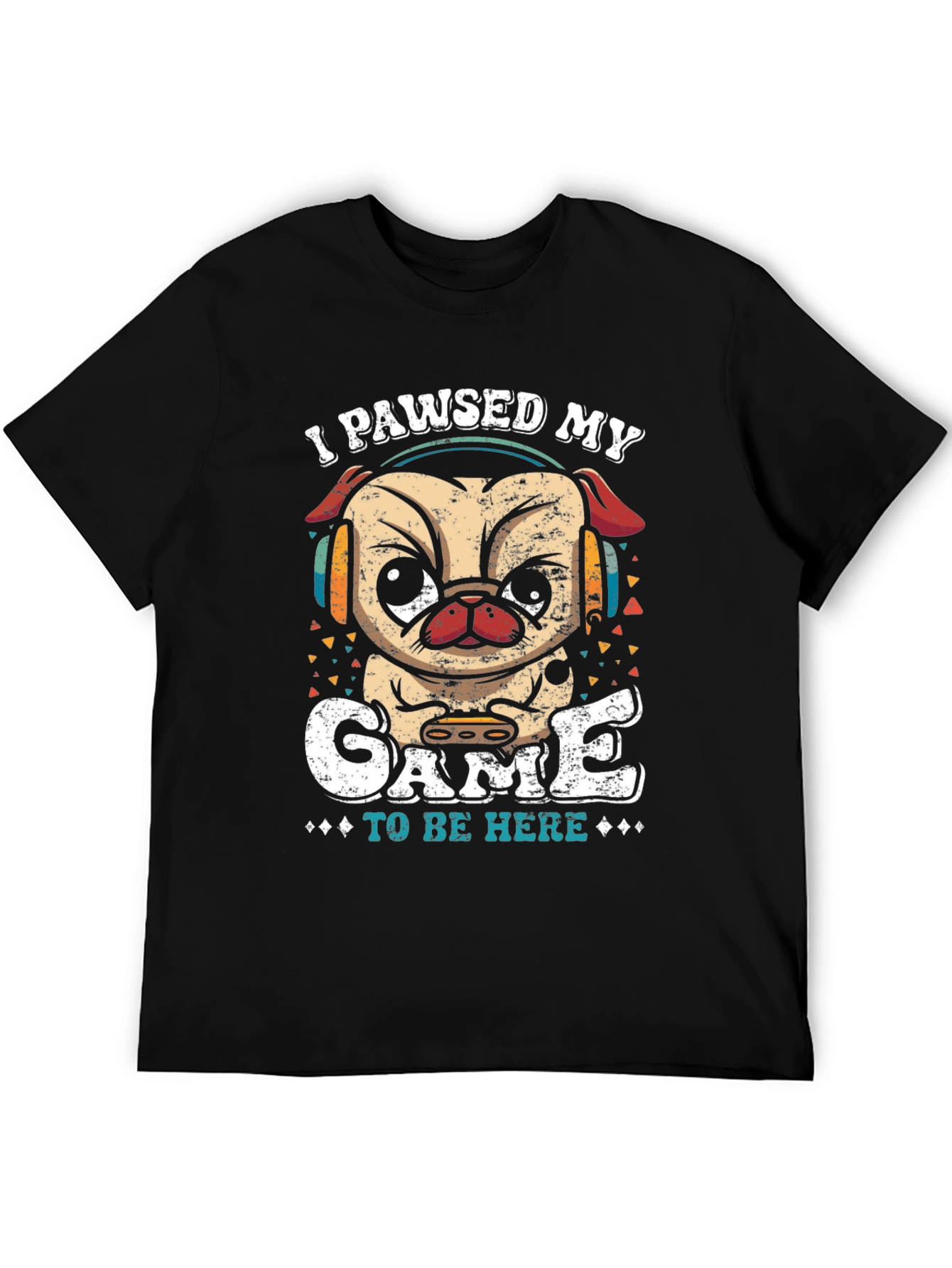 Camiseta Negra con Diseño de Pug Gamer