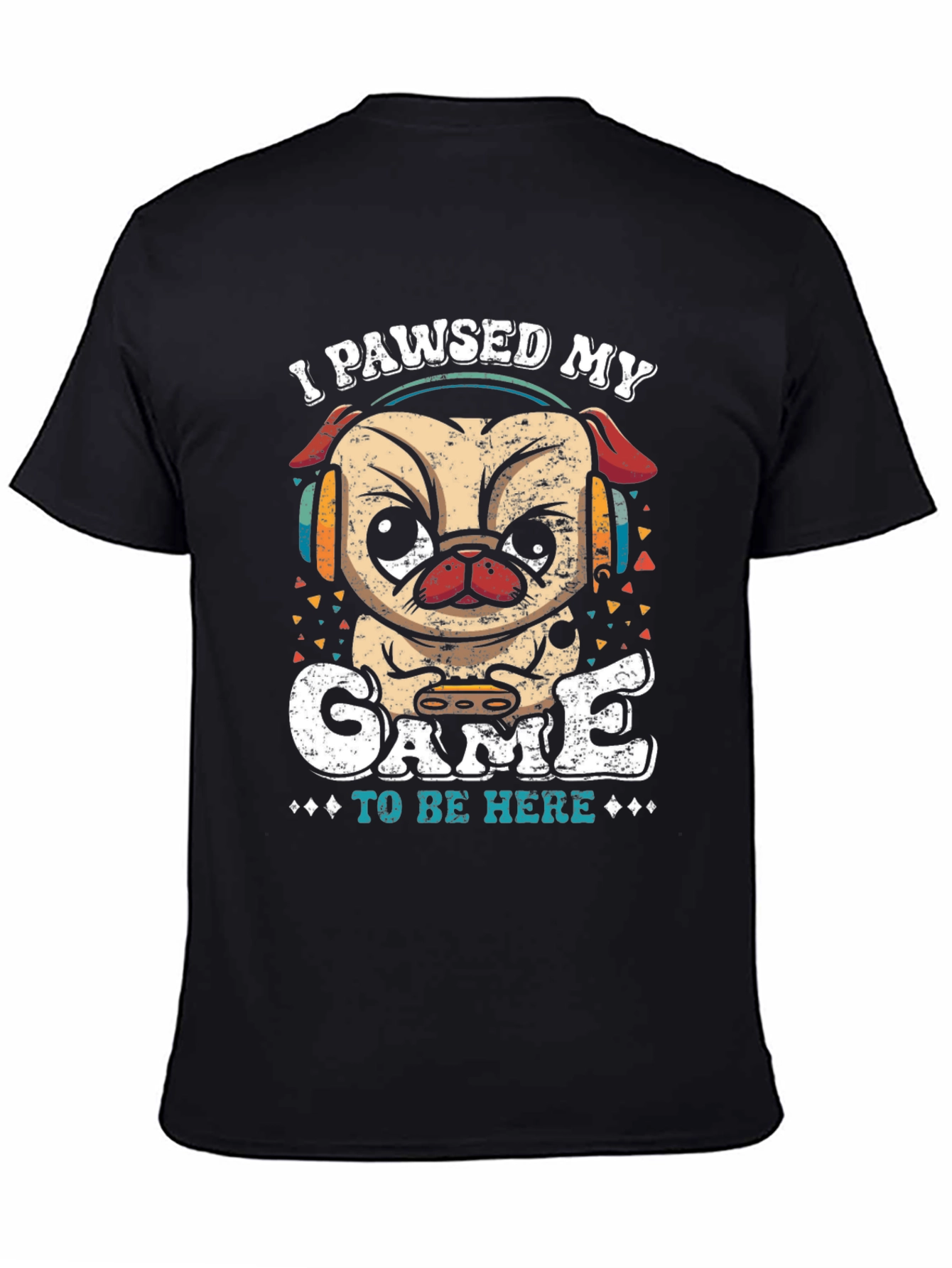 Camiseta Negra con Diseño de Pug Gamer