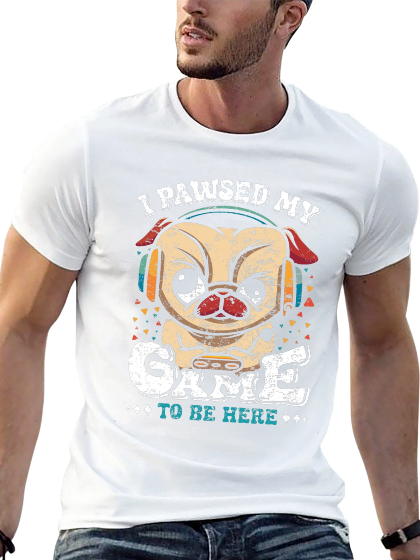 Camiseta Negra con Diseño de Pug Gamer