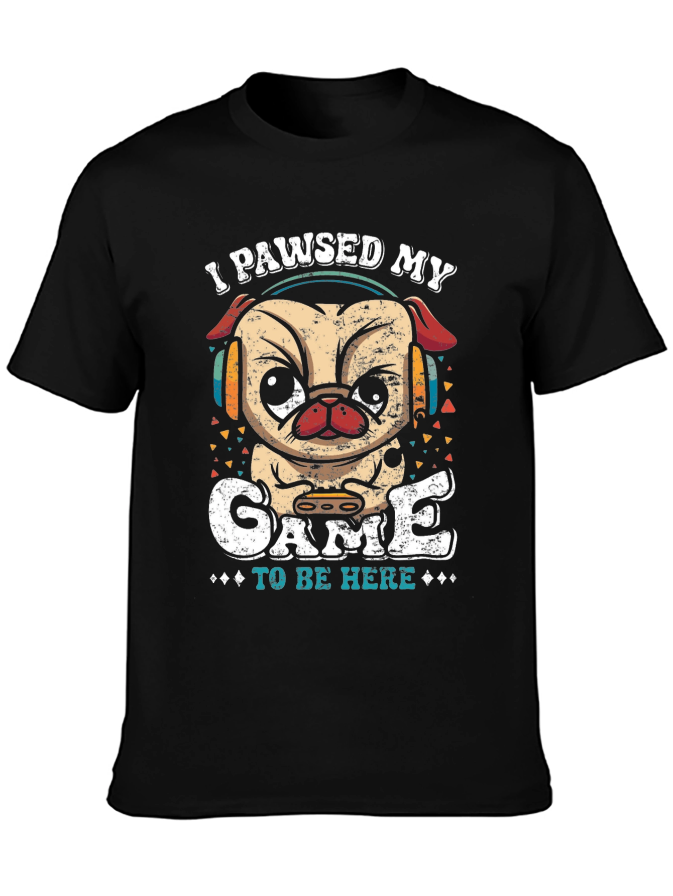 Camiseta Negra con Diseño de Pug Gamer