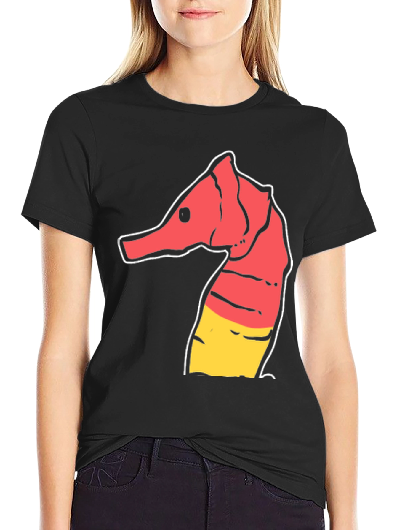Camiseta Negra con Diseño de Hipocampo