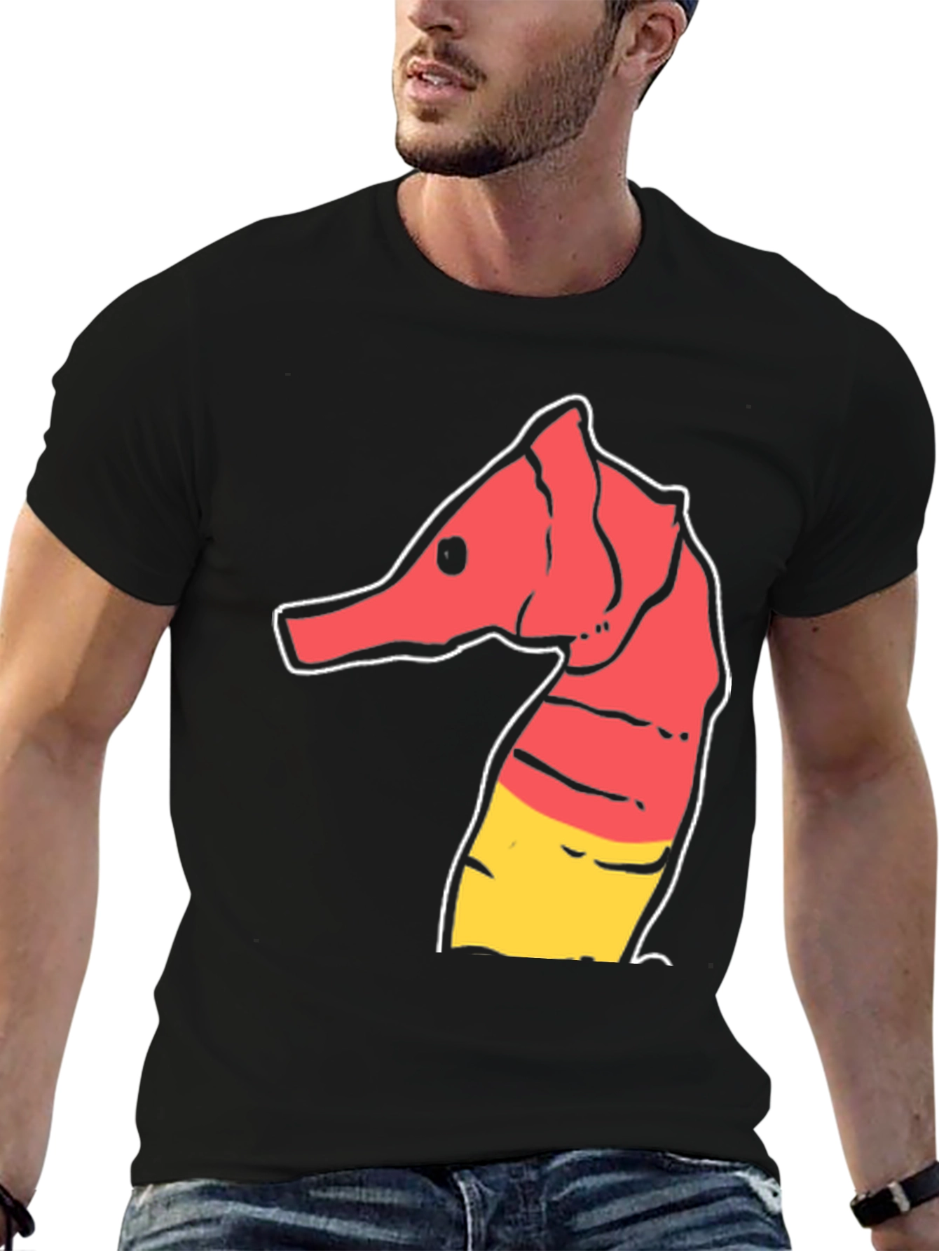 Camiseta Negra con Diseño de Hipocampo