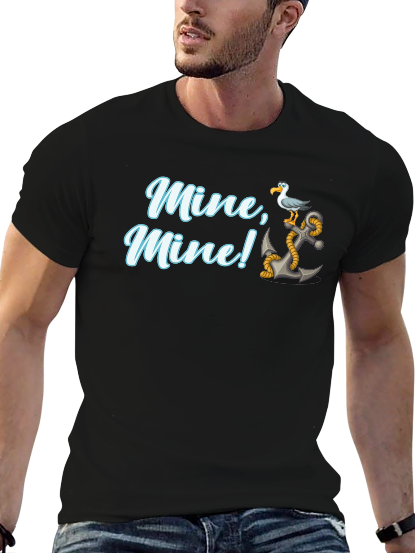 Camiseta Negra Mine Mine! con Ancla y Gaviota