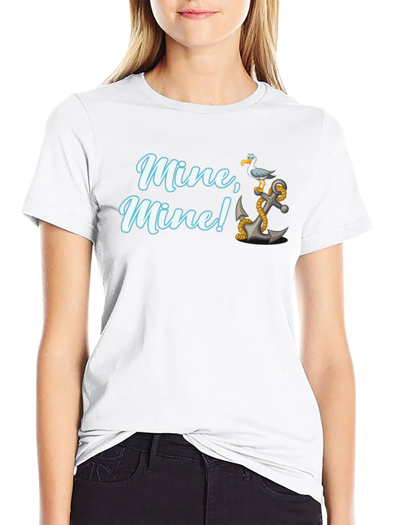 Camiseta Negra Mine Mine! con Ancla y Gaviota