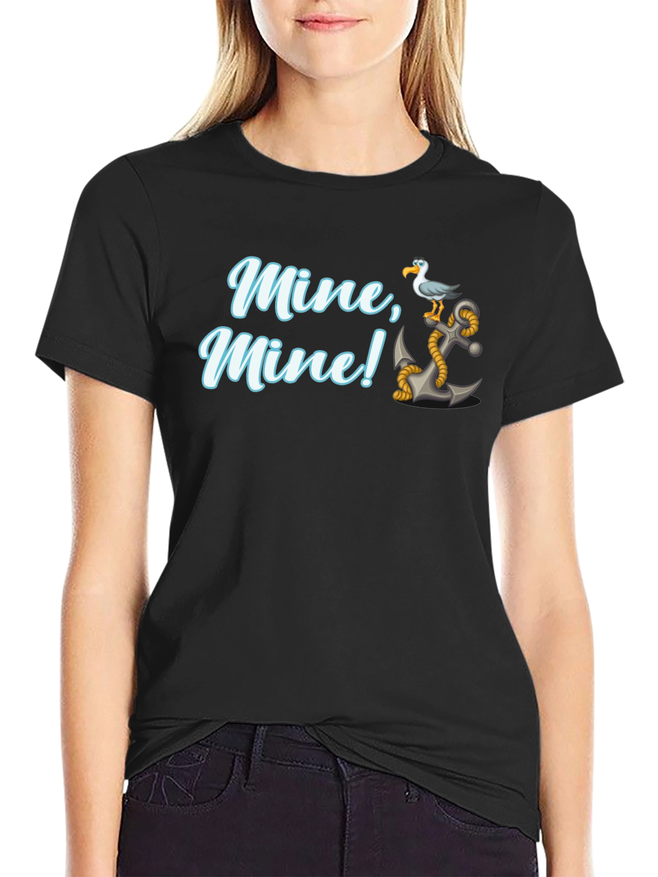 Camiseta Negra Mine Mine! con Ancla y Gaviota