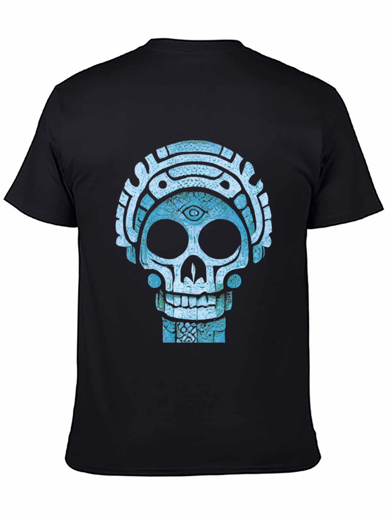Camiseta Negra con Diseño de Calavera Azteca