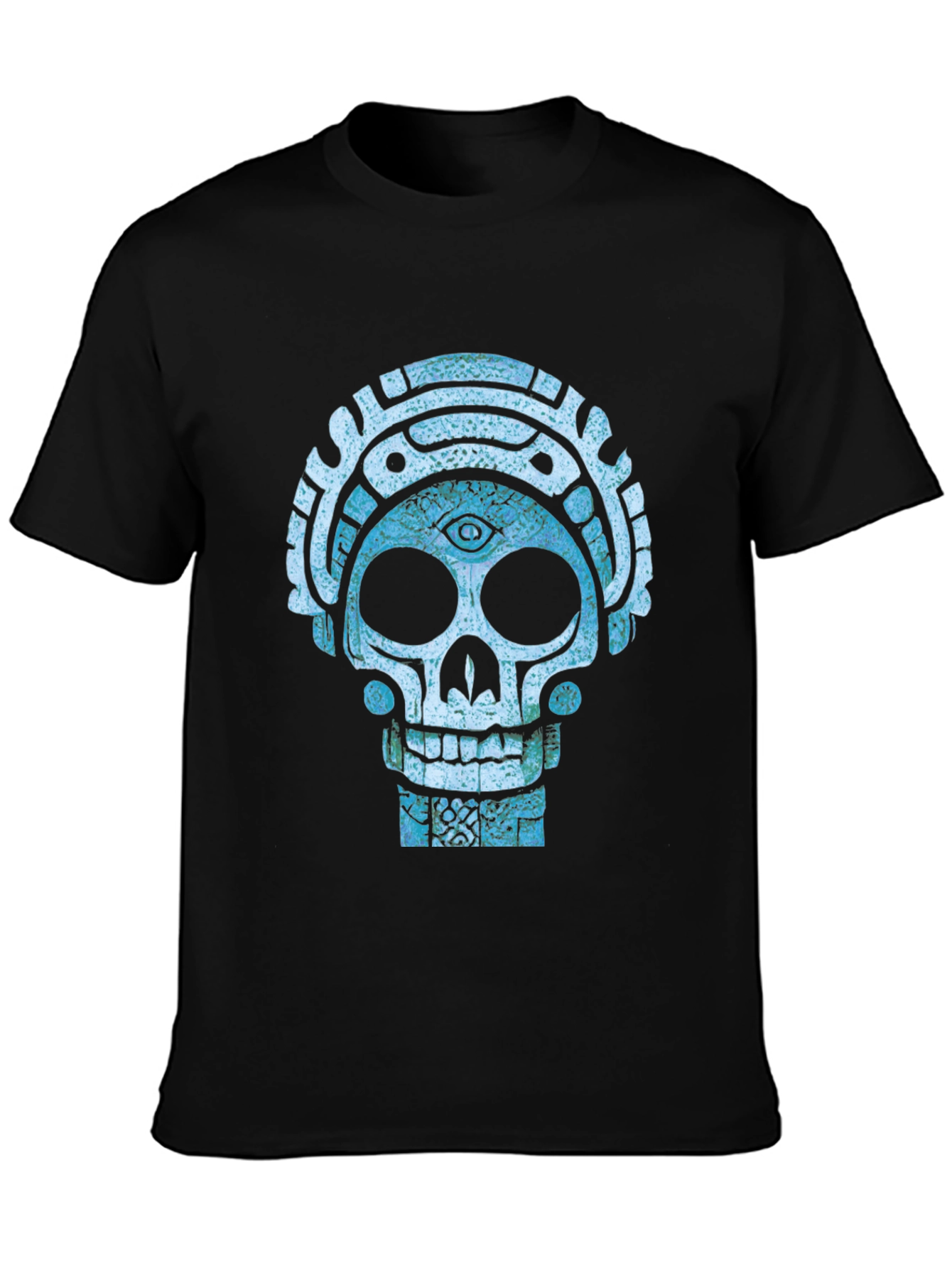 Camiseta Negra con Diseño de Calavera Azteca
