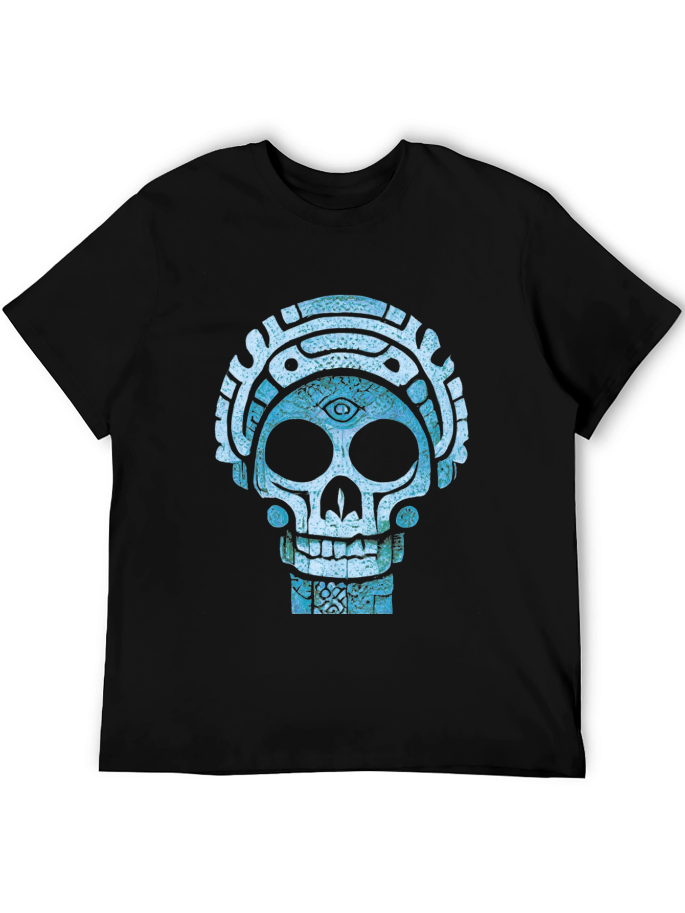 Camiseta Negra con Diseño de Calavera Azteca