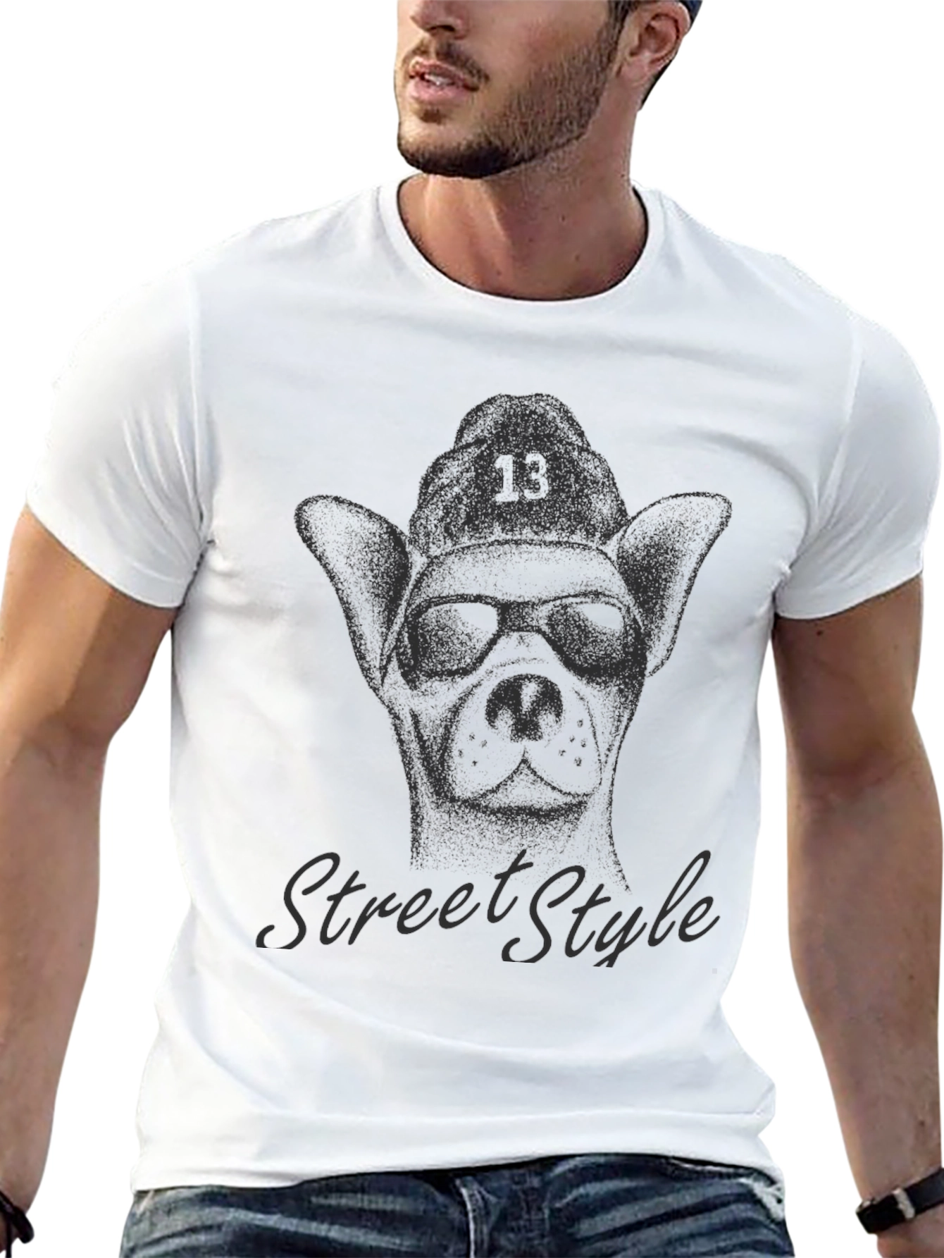 Camiseta Negra con Diseño de Perro Street Style