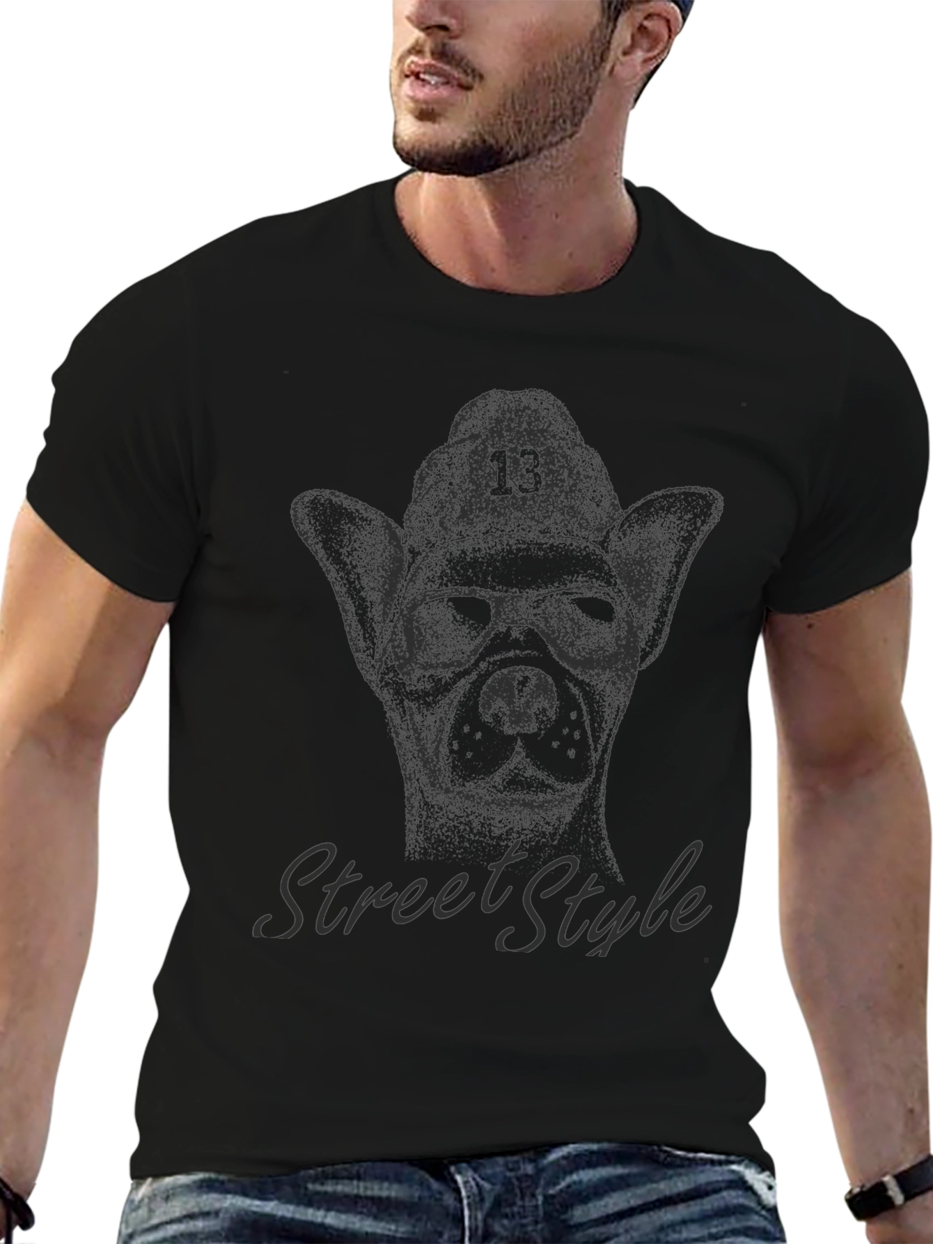 Camiseta Negra con Diseño de Perro Street Style