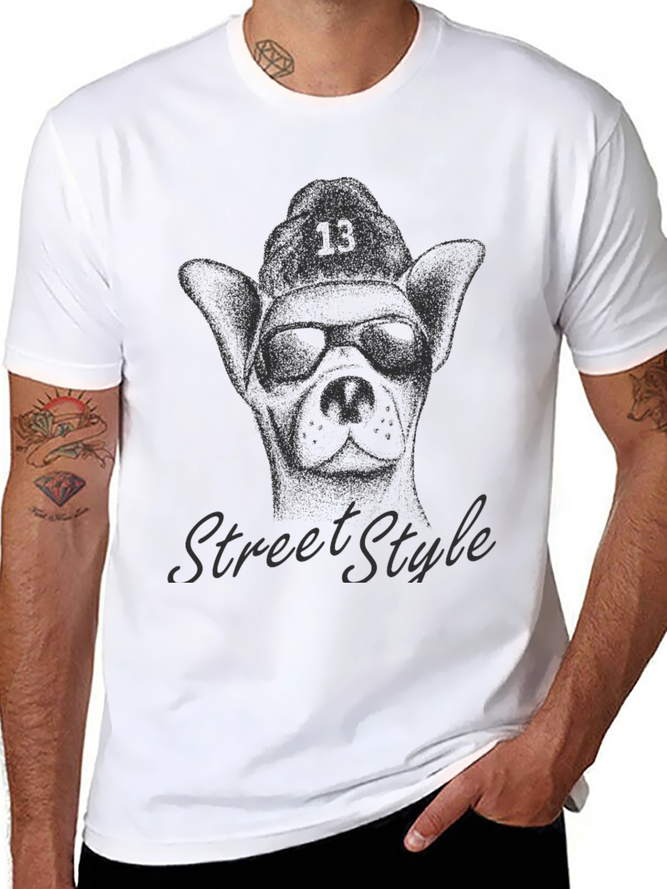 Camiseta Negra con Diseño de Perro Street Style