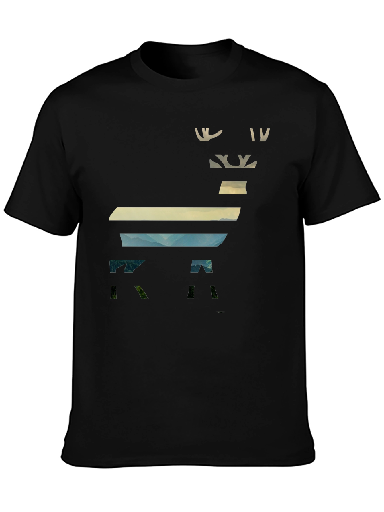 Camiseta Negra con Diseño de Ciervo Paisajista
