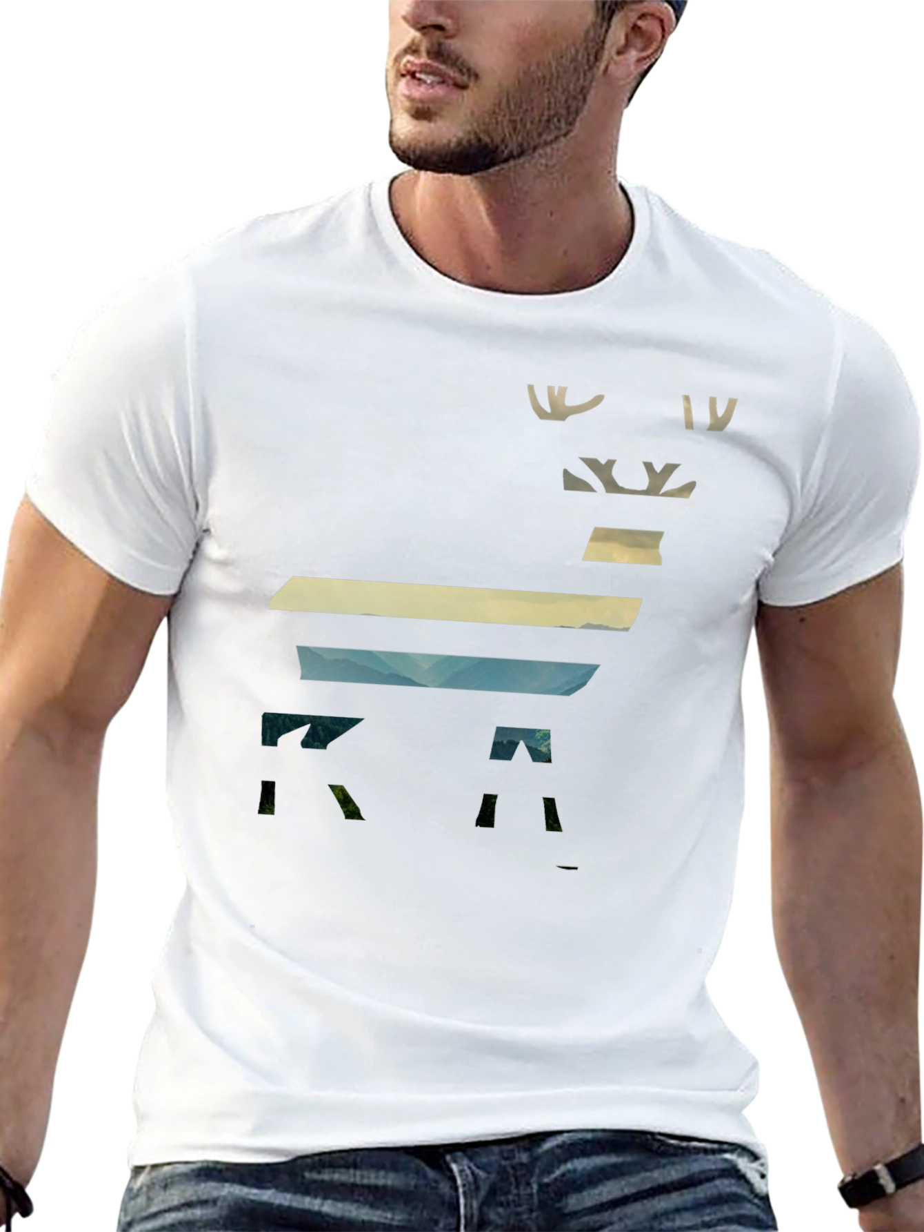 Camiseta Negra con Diseño de Ciervo Paisajista