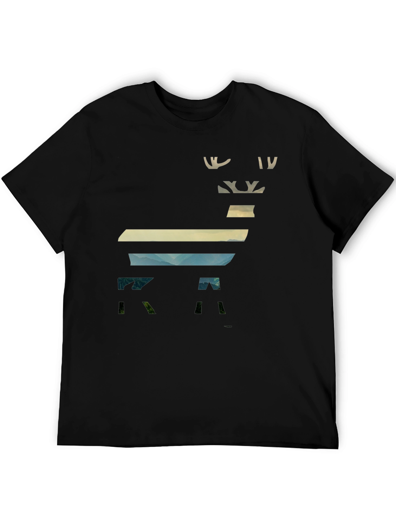 Camiseta Negra con Diseño de Ciervo Paisajista