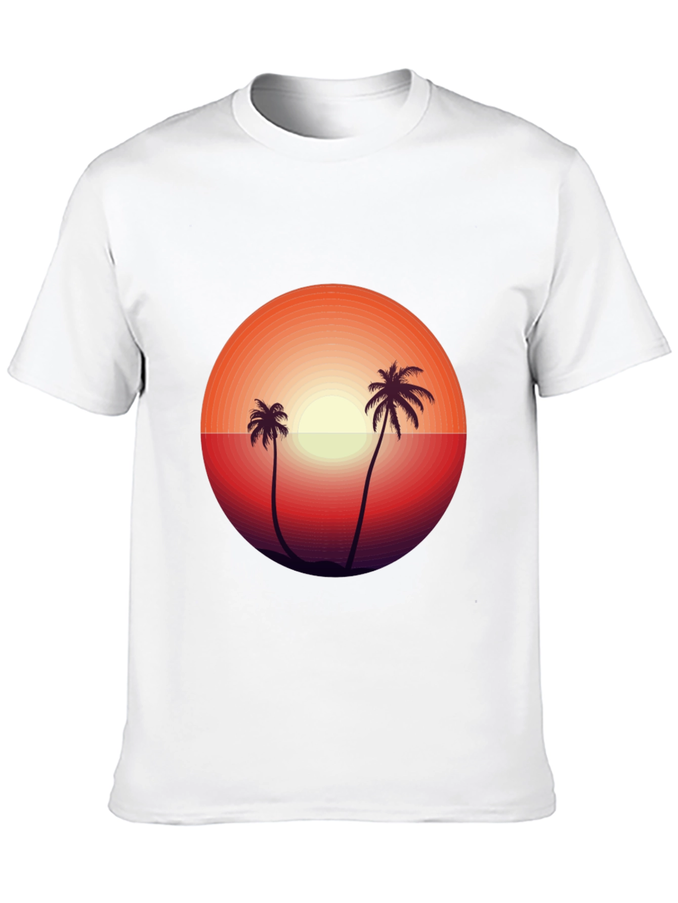 Camiseta Negra con Diseño de Atardecer Tropical