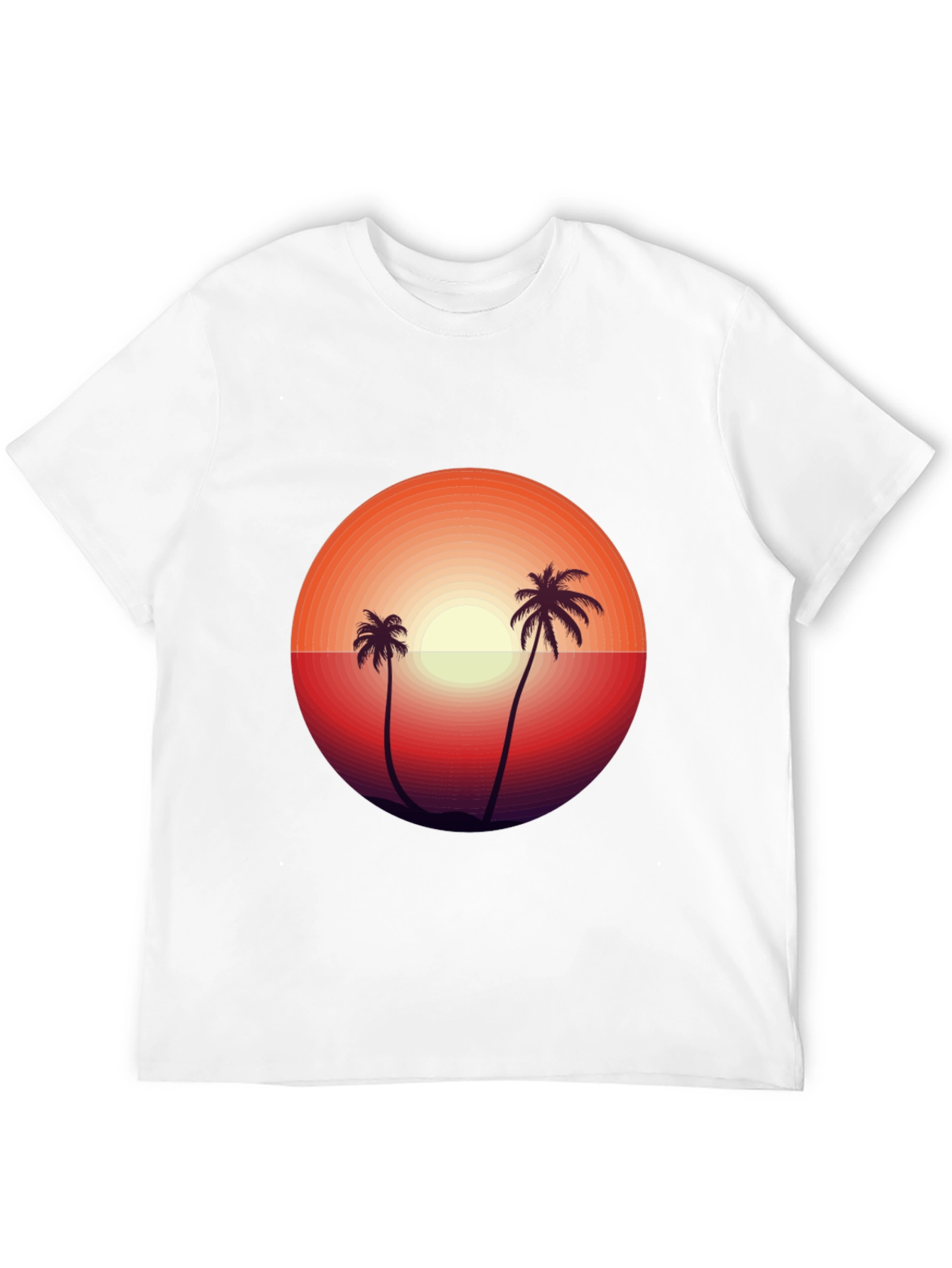 Camiseta Negra con Diseño de Atardecer Tropical