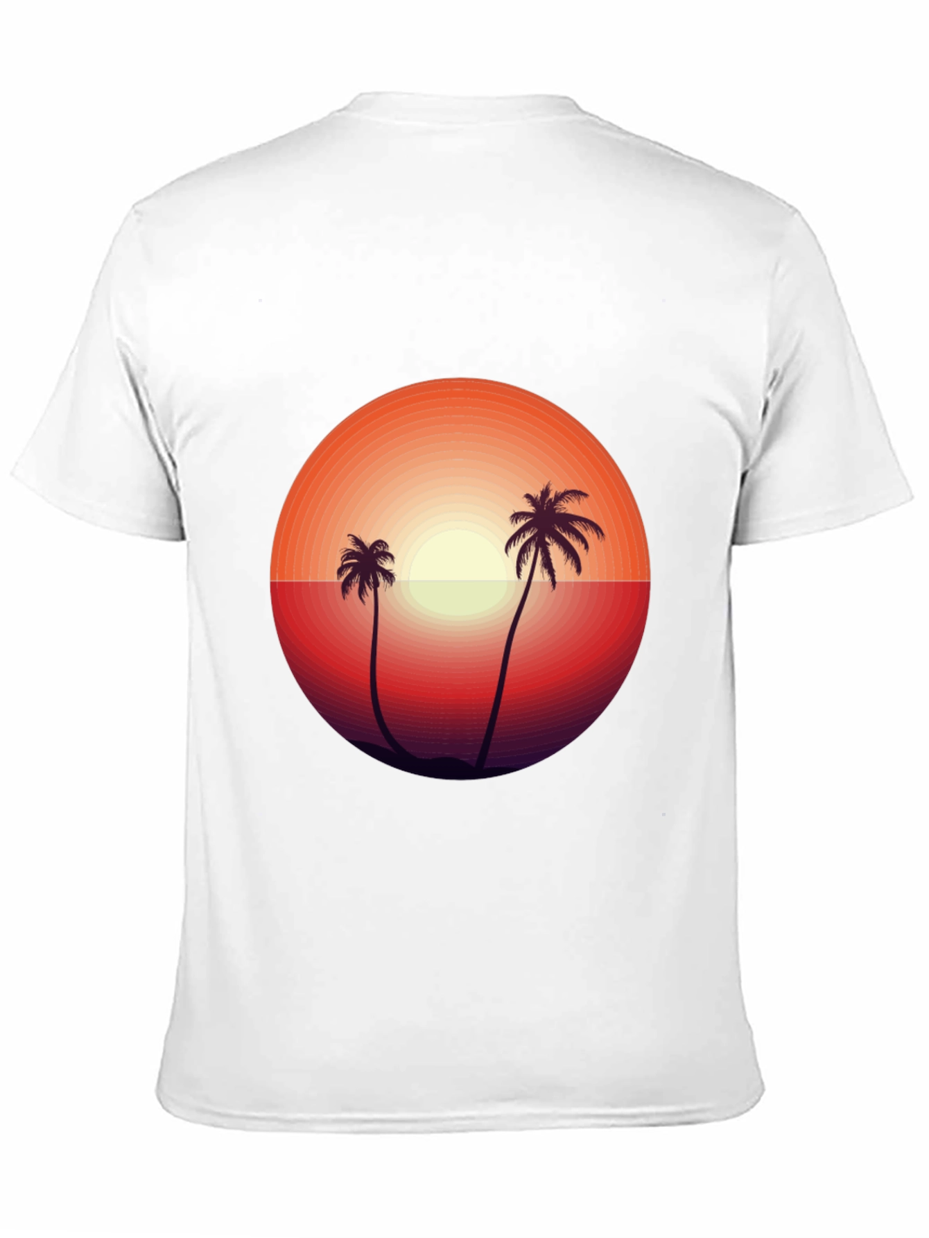 Camiseta Negra con Diseño de Atardecer Tropical