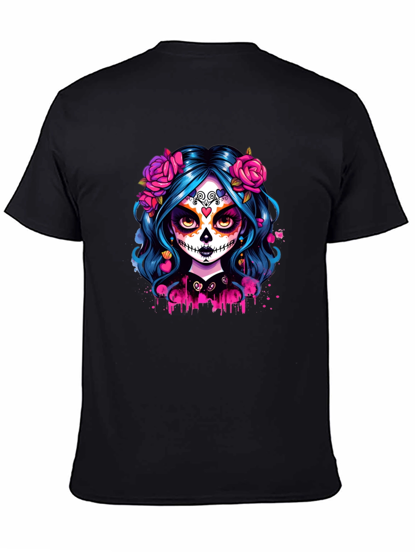 Camiseta Negra con Diseño de Catrina Floral