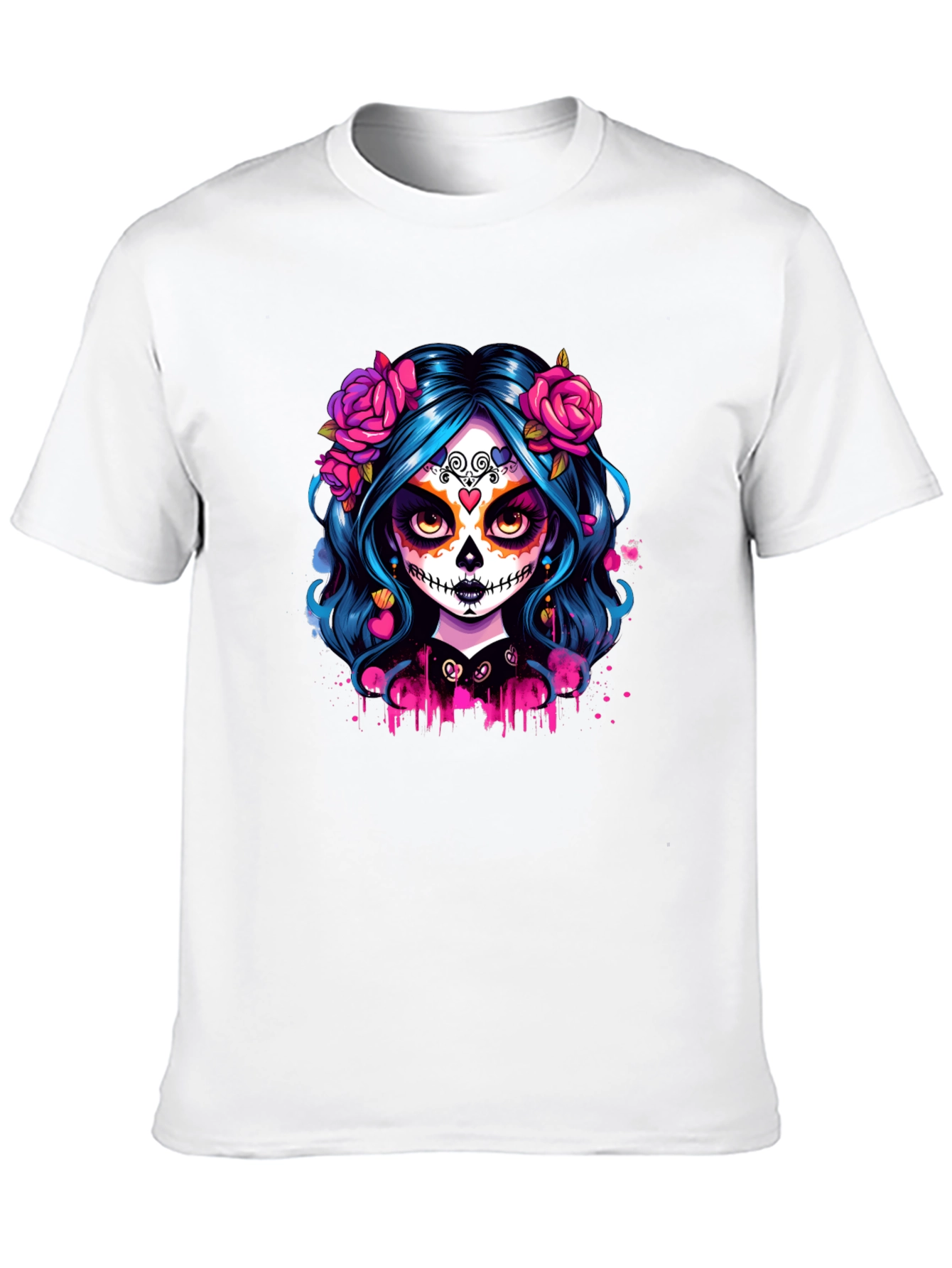 Camiseta Negra con Diseño de Catrina Floral