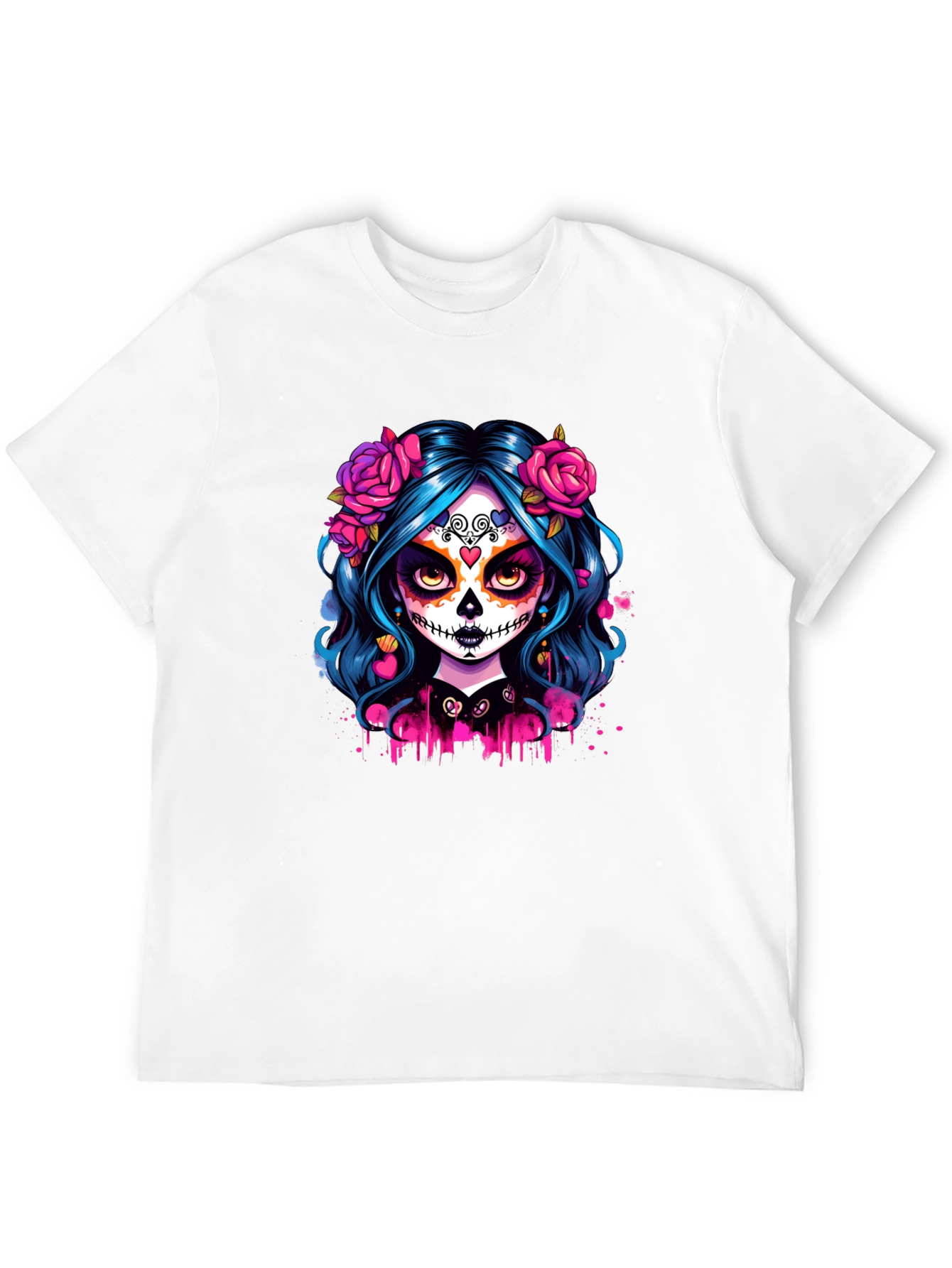 Camiseta Negra con Diseño de Catrina Floral