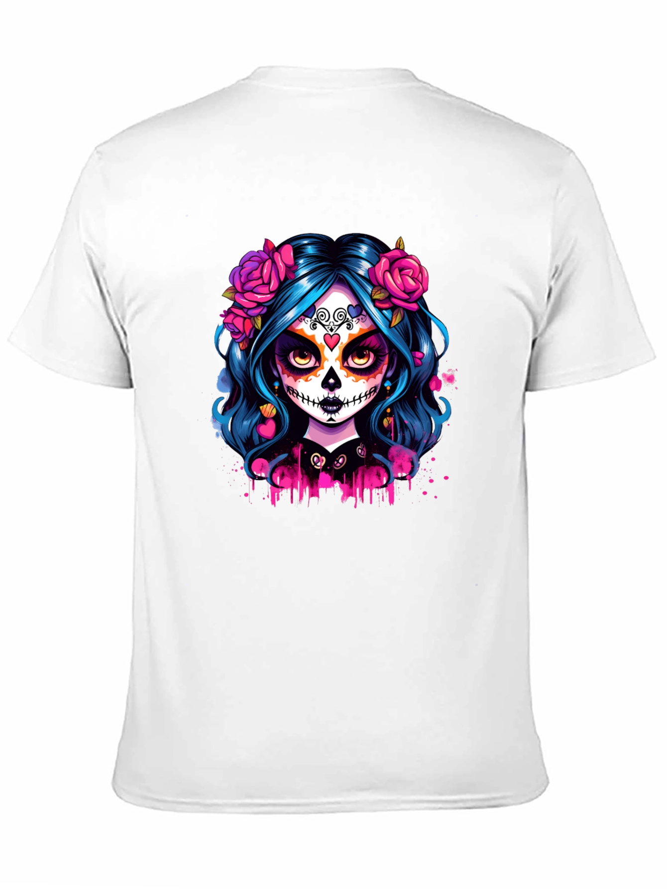 Camiseta Negra con Diseño de Catrina Floral