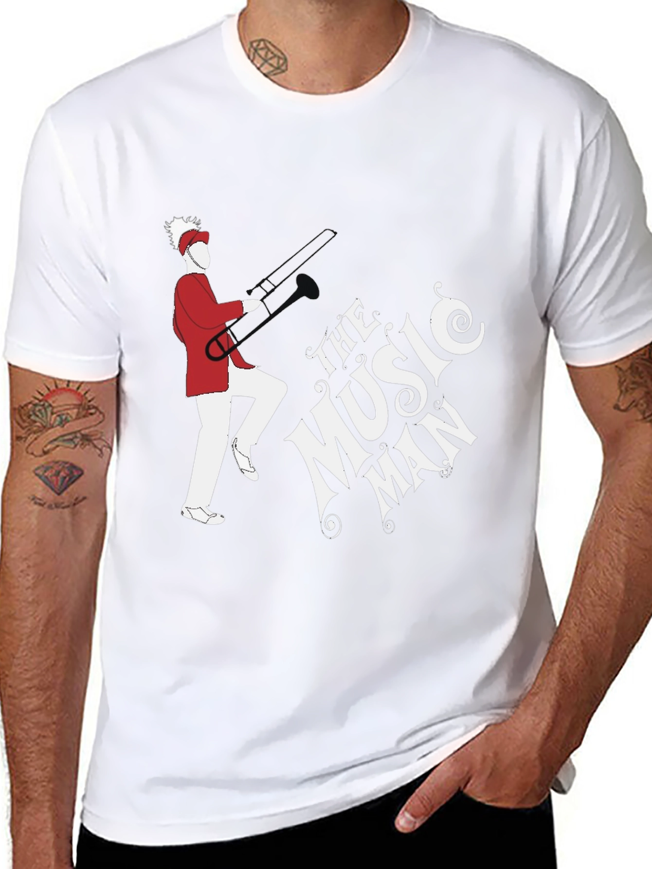 Camiseta Negra The Music Man con Diseño Gráfico Único