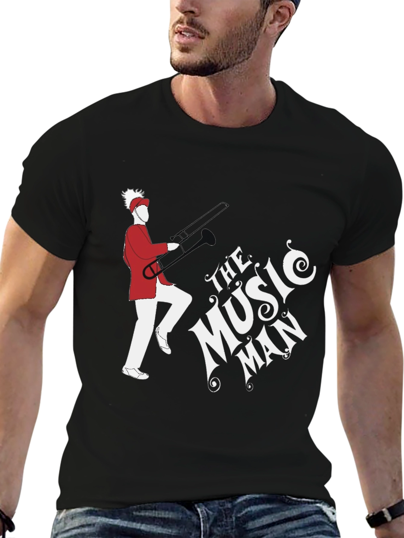 Camiseta Negra The Music Man con Diseño Gráfico Único