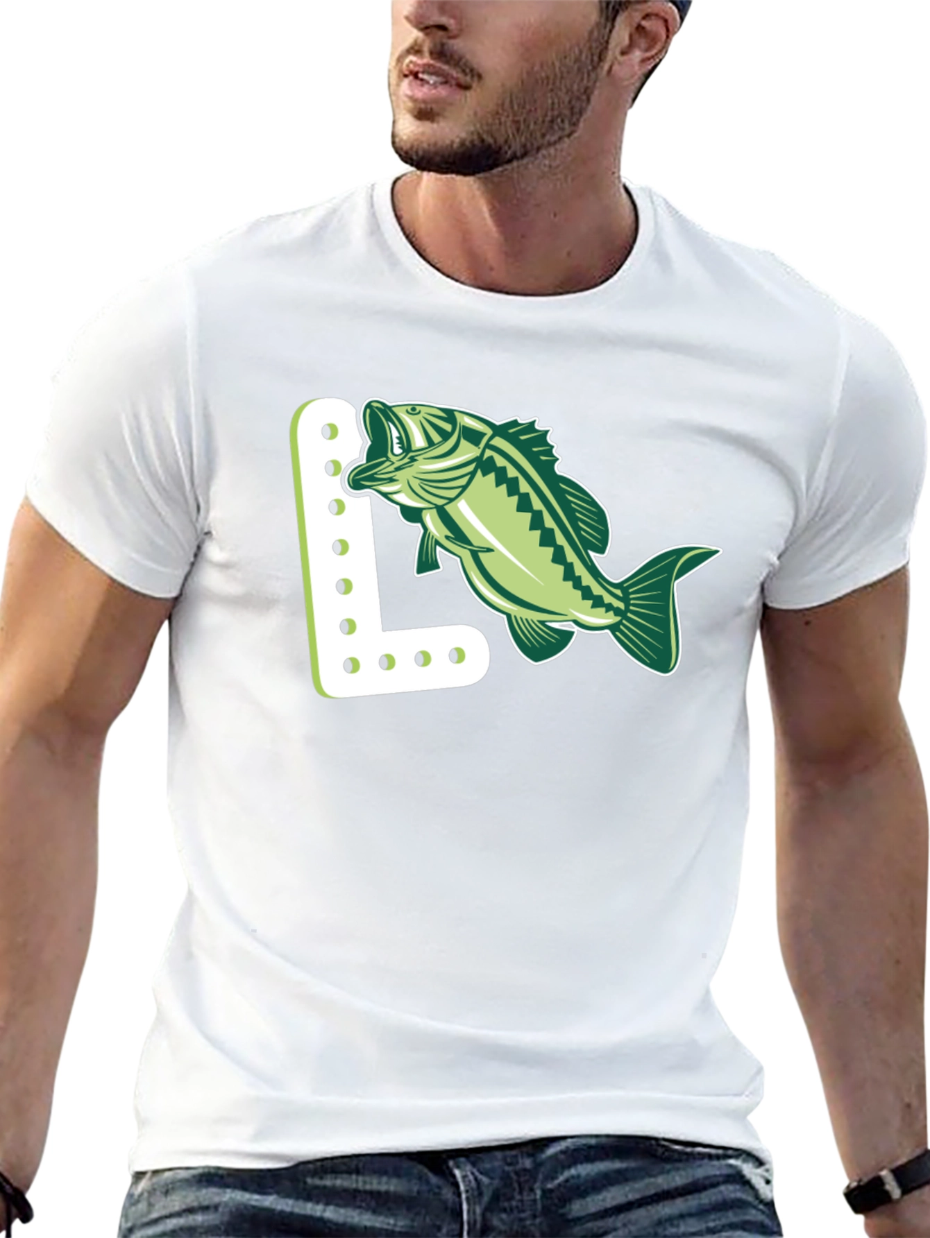 Camiseta Negra con Diseño de Pez y Letra L
