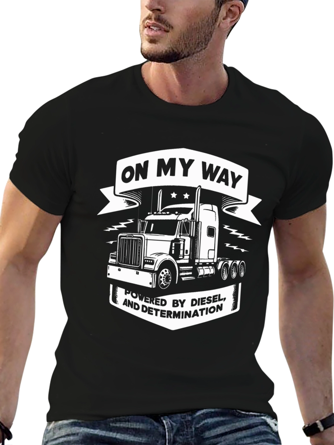 Camiseta Negra con Diseño de Camión y Frase Motivacional