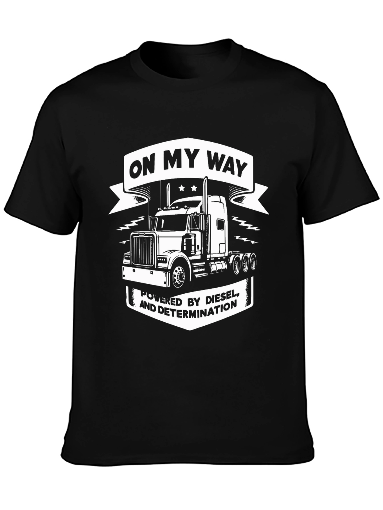Camiseta Negra con Diseño de Camión y Frase Motivacional