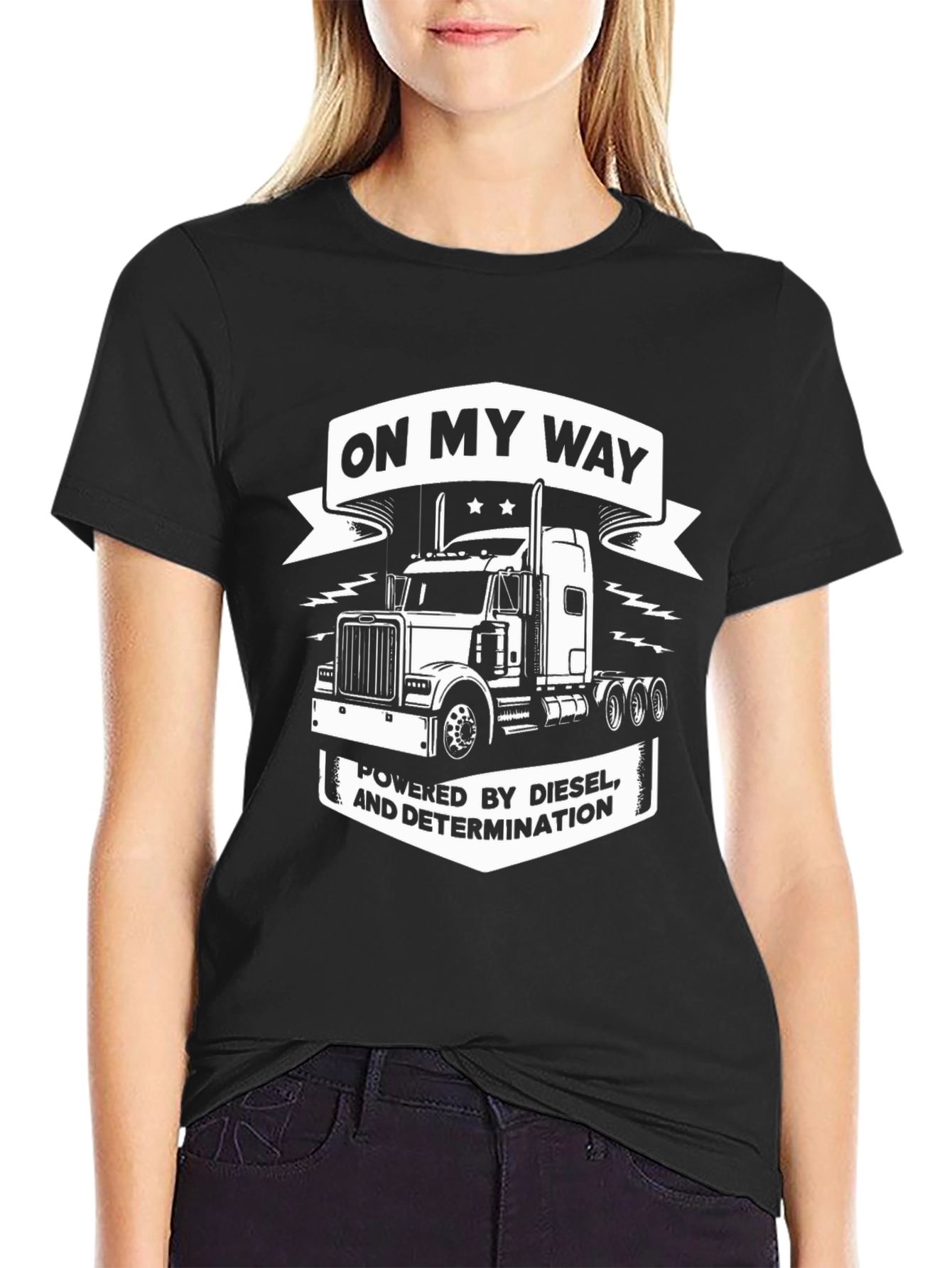 Camiseta Negra con Diseño de Camión y Frase Motivacional