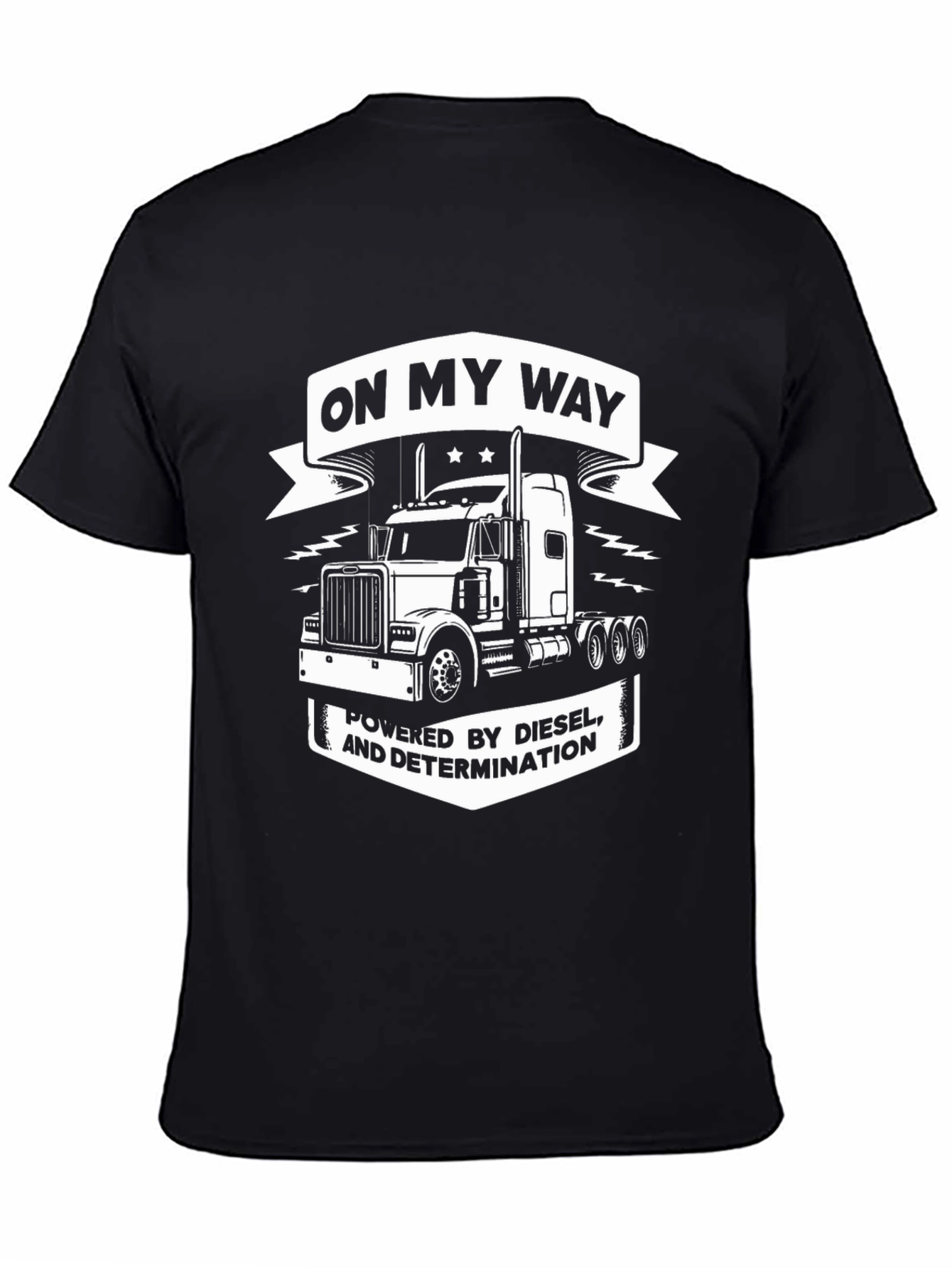 Camiseta Negra con Diseño de Camión y Frase Motivacional
