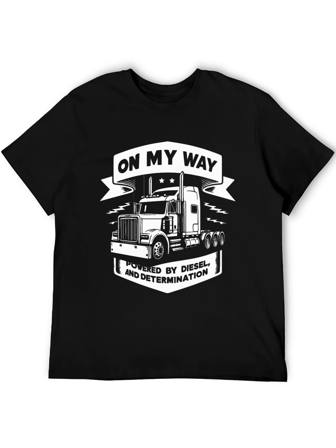 Camiseta Negra con Diseño de Camión y Frase Motivacional