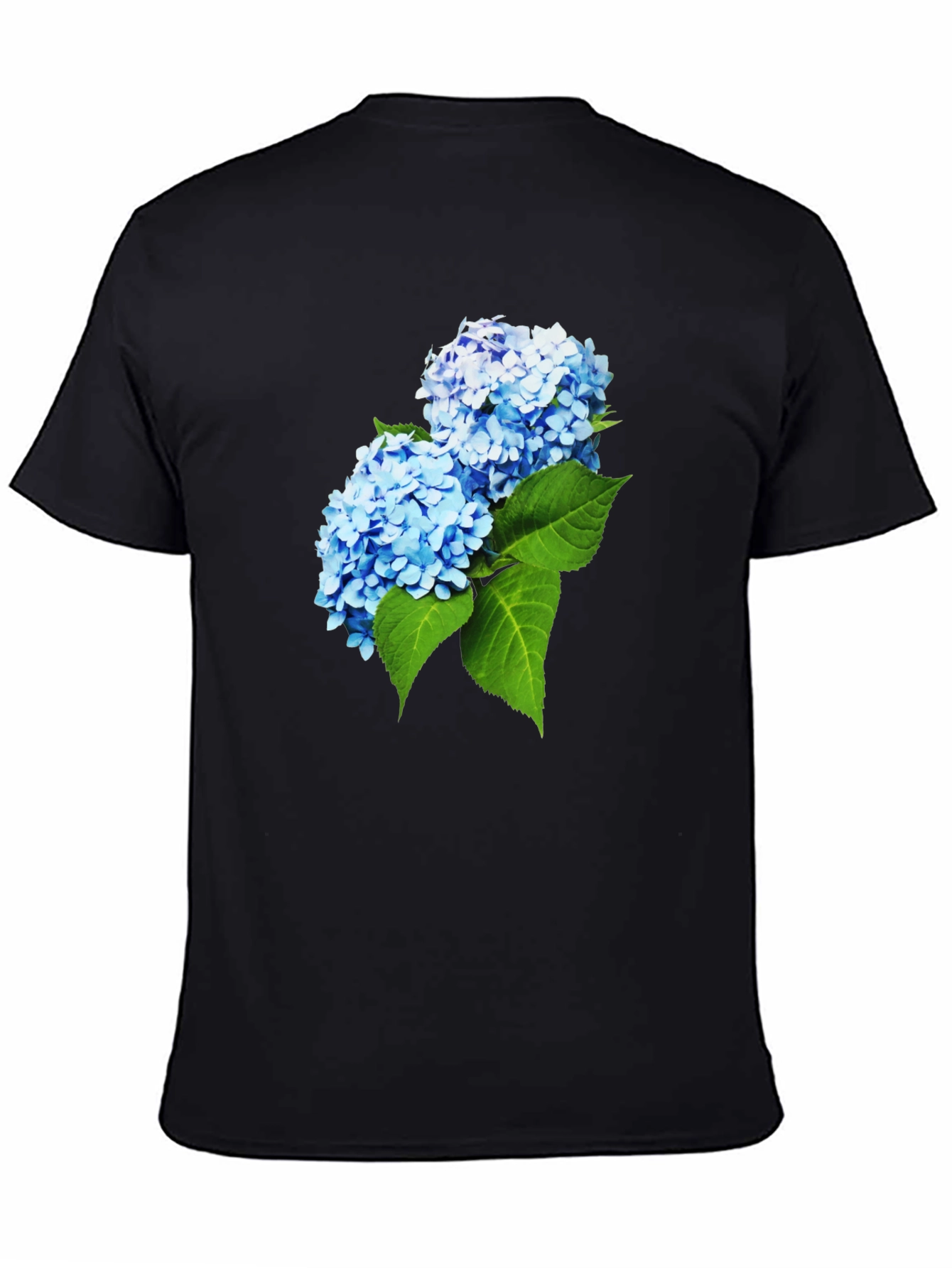 Camiseta Hombre Negra con Hortensias Azules