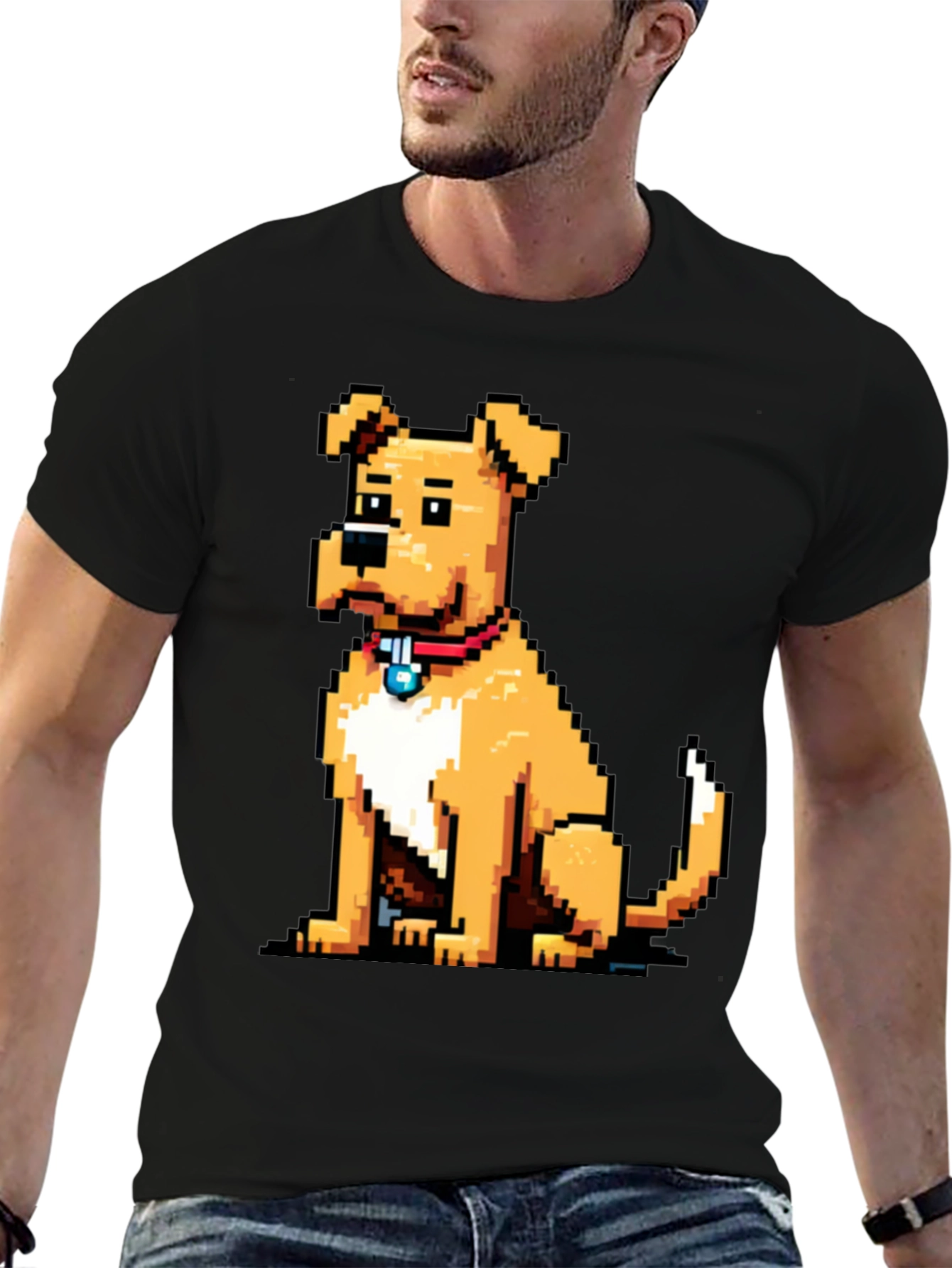 Camiseta Negra con Diseño de Perro Pixelado