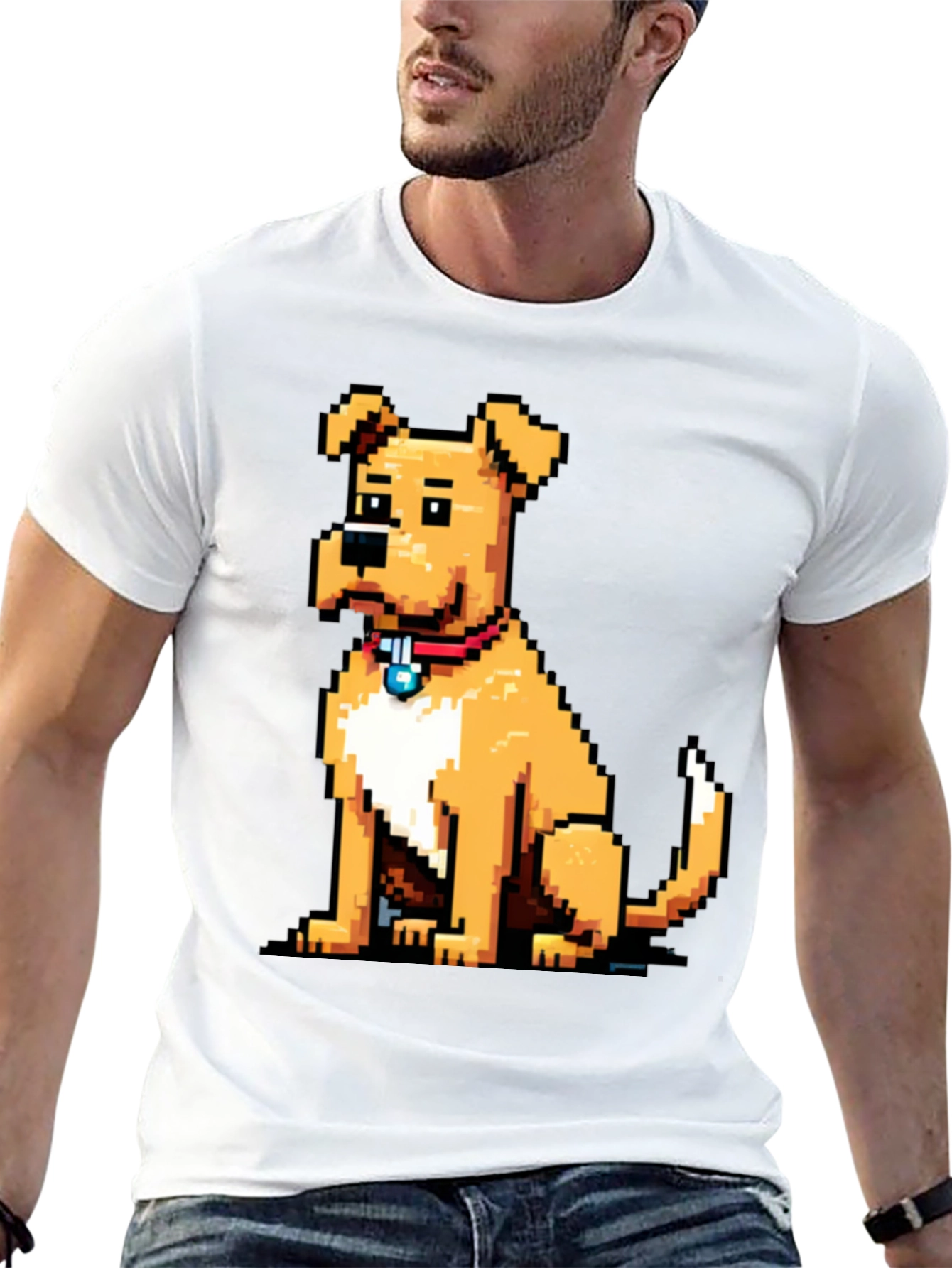 Camiseta Negra con Diseño de Perro Pixelado