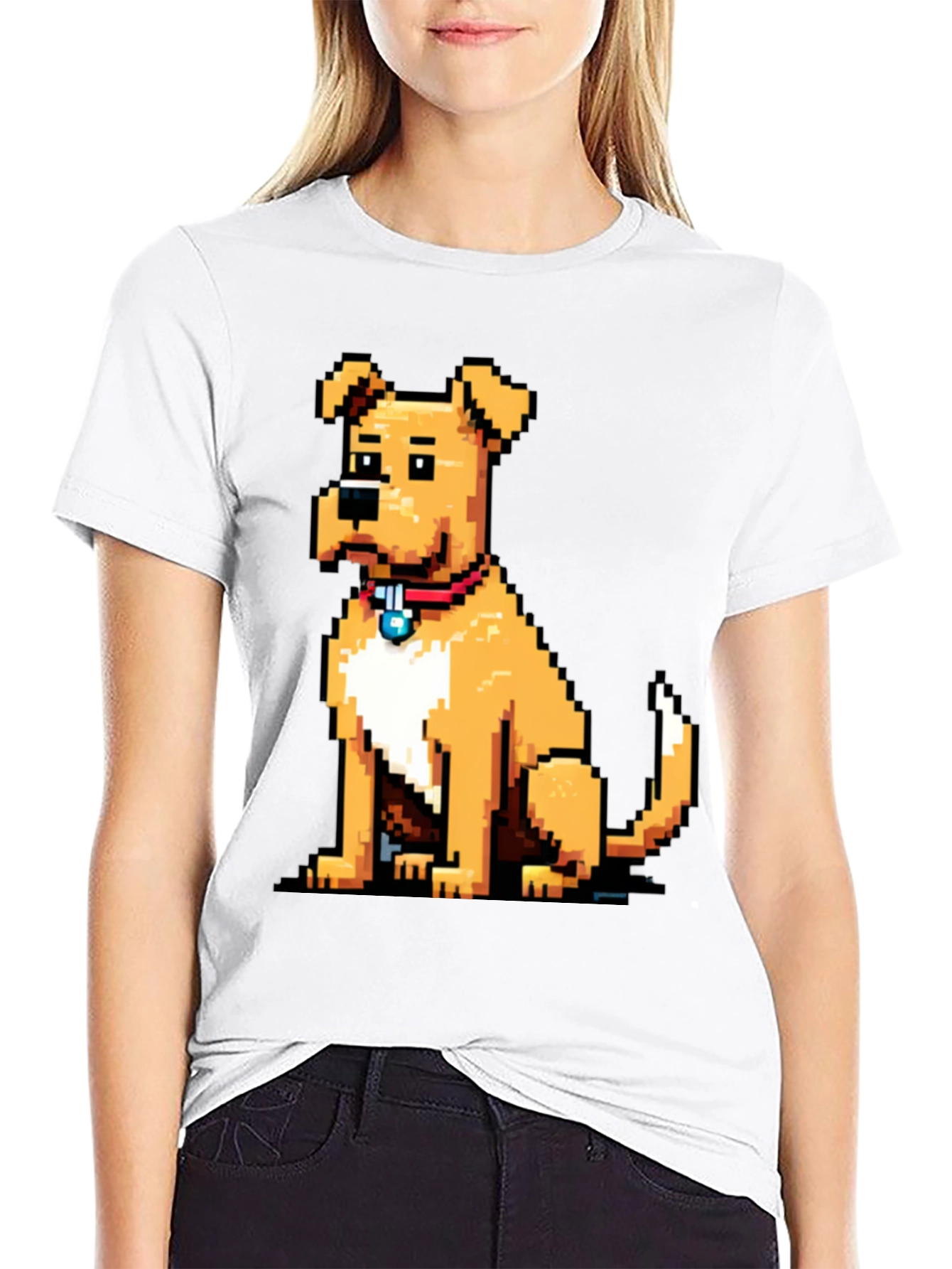 Camiseta Negra con Diseño de Perro Pixelado